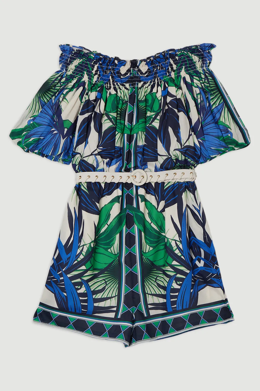 Voile Mirrored Floral Woven Off The Shoulder Romper BKK24343