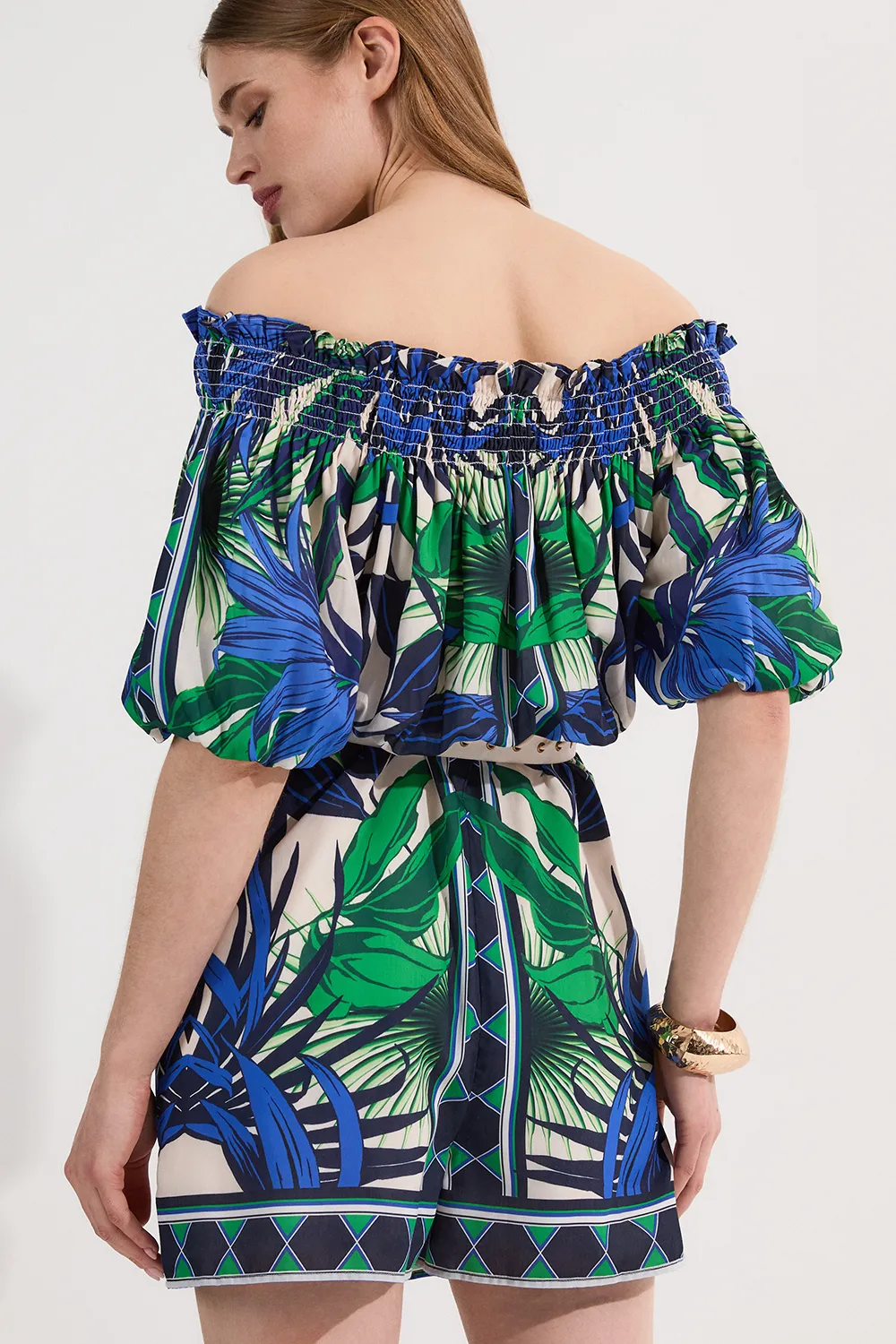 Voile Mirrored Floral Woven Off The Shoulder Romper BKK24343