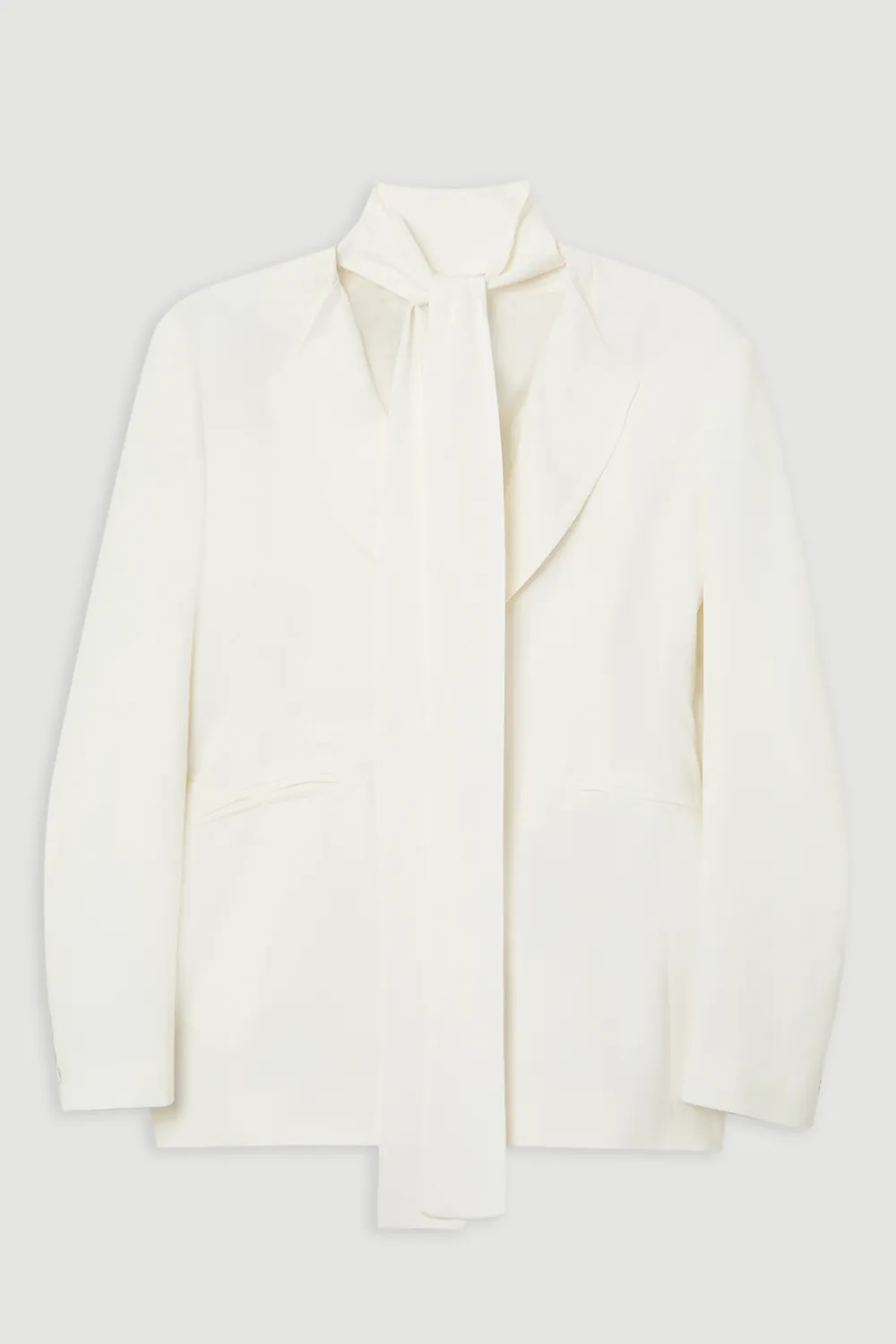 Compact Stretch Viscose Tie Neck Tailored Blazer BKK24353 4 Compact Stretch Viscose Tie Neck Tailored Blazer BKK24353