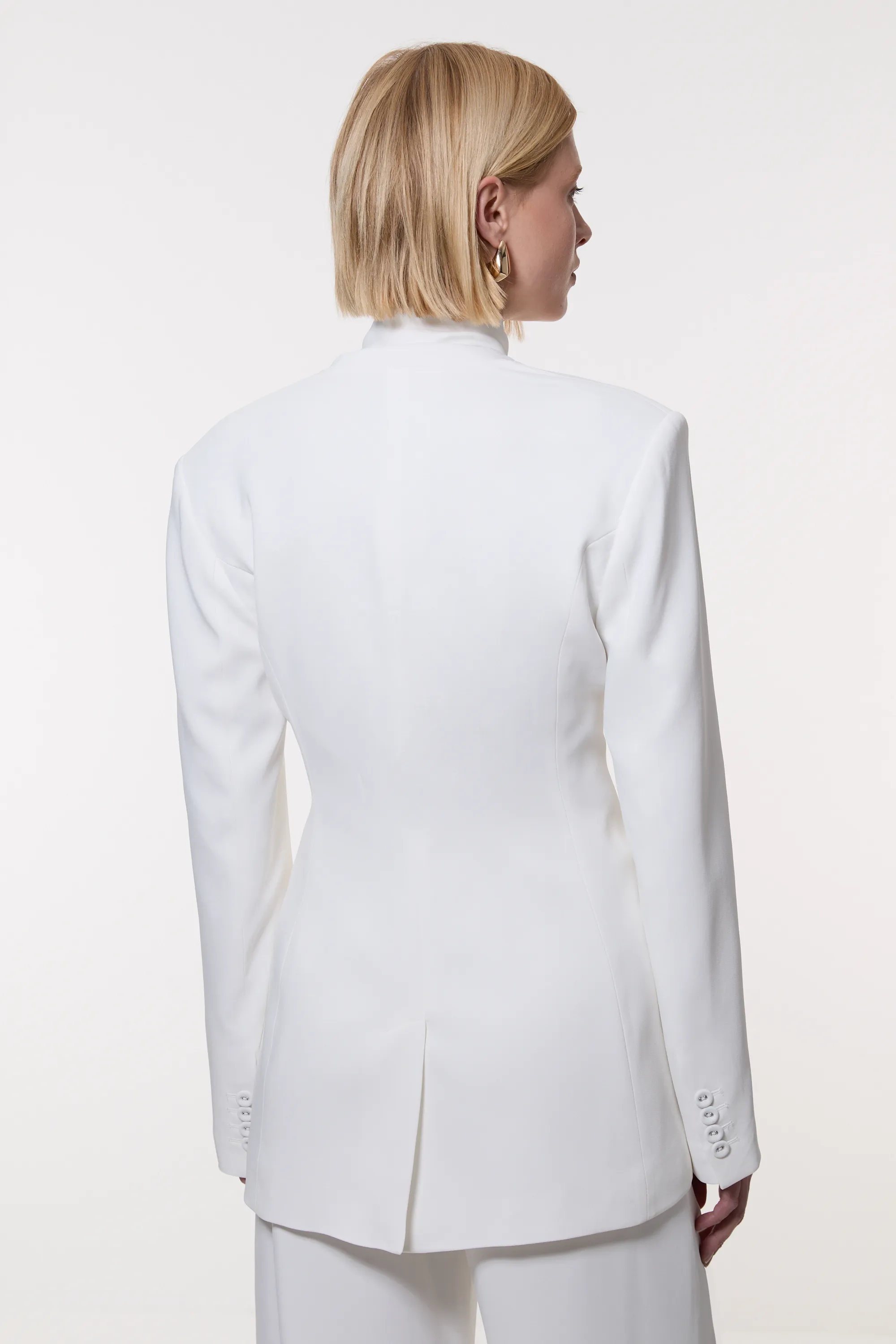 Compact Stretch Viscose Tie Neck Tailored Blazer BKK24353 5 Compact Stretch Viscose Tie Neck Tailored Blazer BKK24353