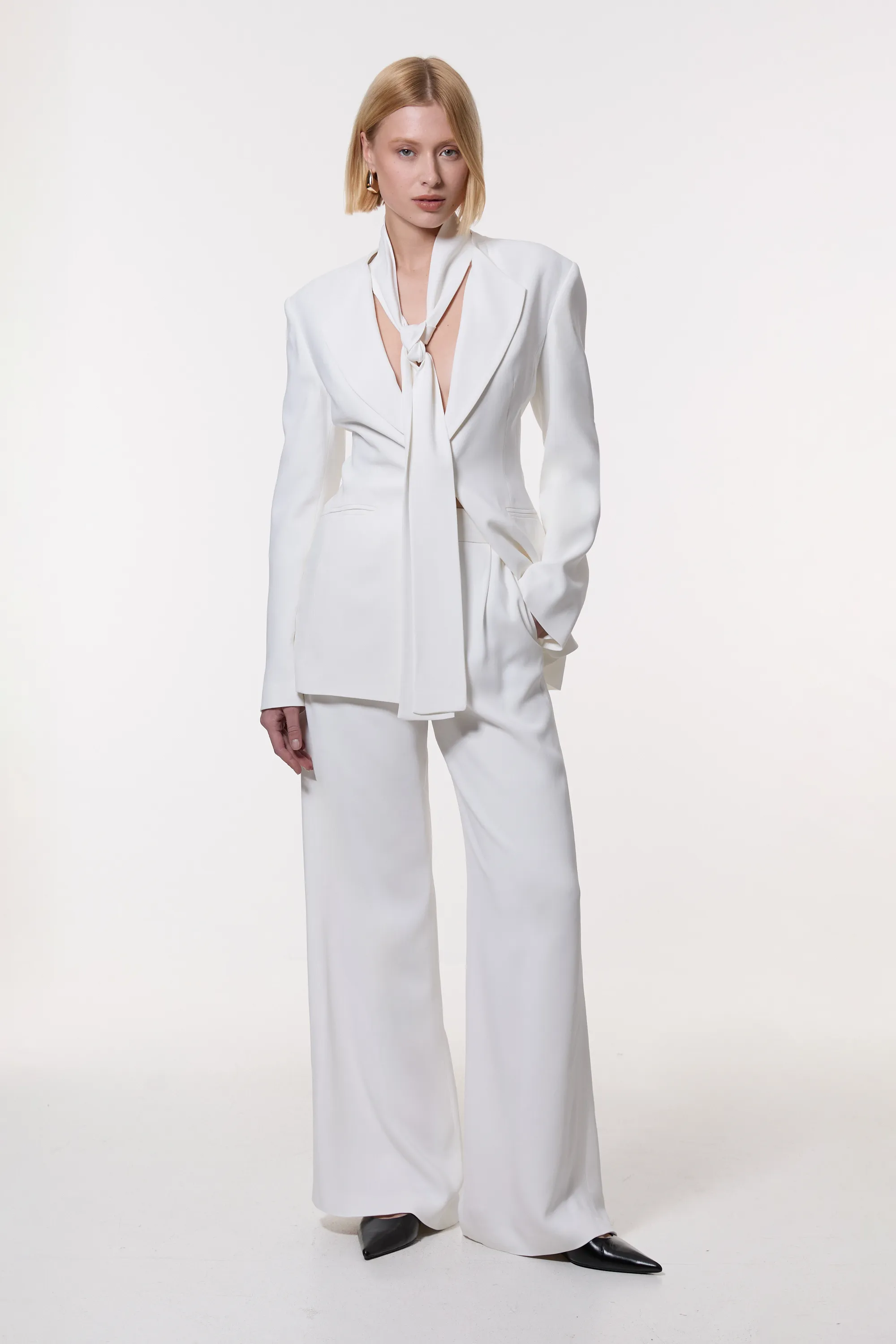 Compact Stretch Viscose Wide Leg Dress Pants BKK24354