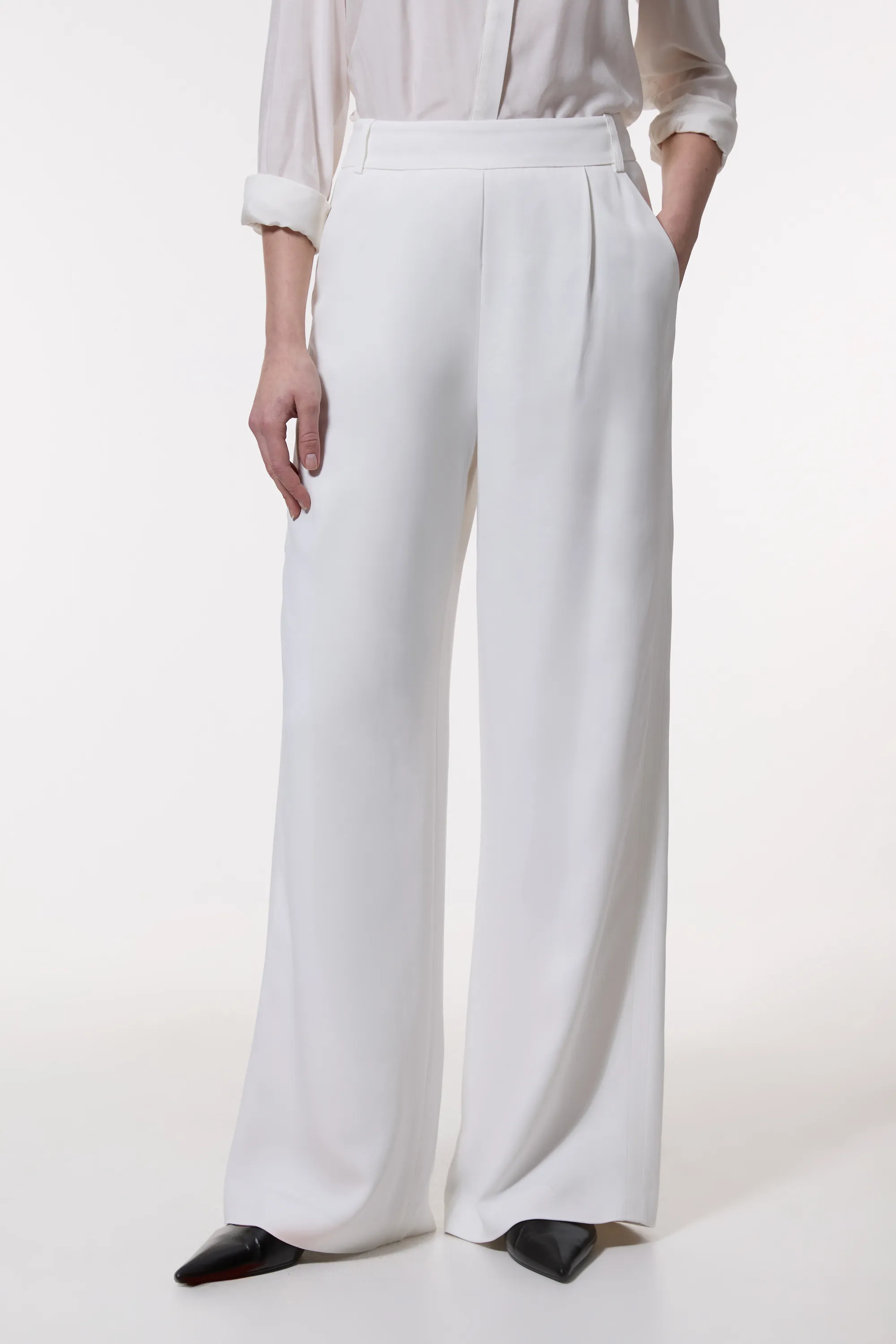 Compact Stretch Viscose Wide Leg Dress Pants BKK24354