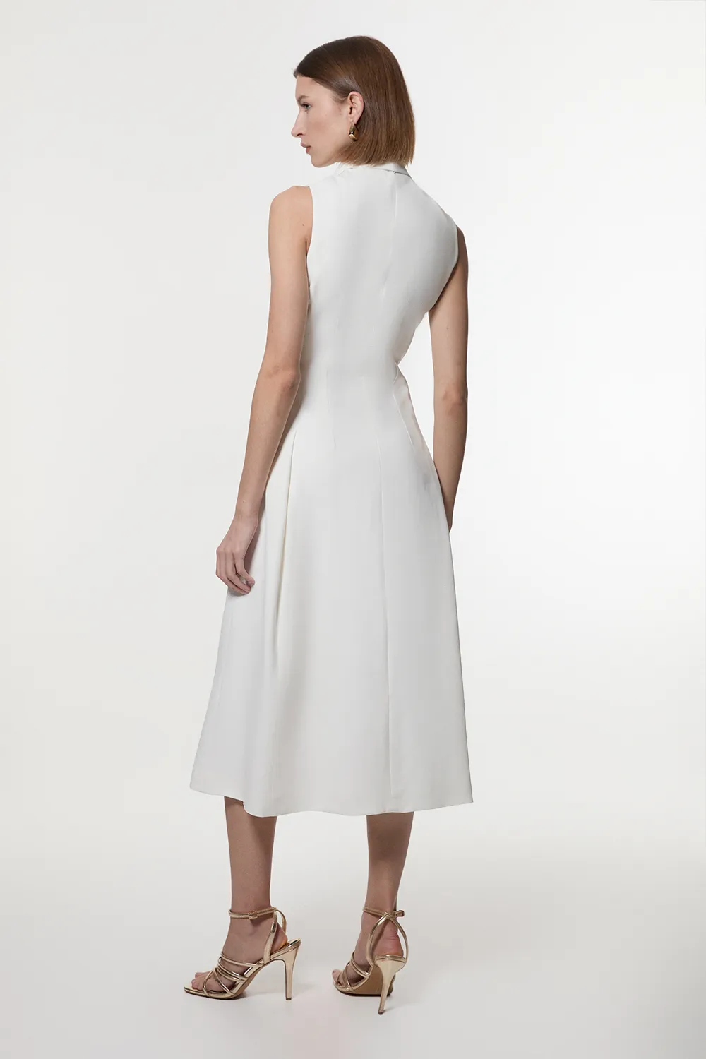 Compact Stretch Viscose Tie Neck Tailored Full Skirted Midi Dress BKK24355 6 Compact Stretch Viscose Tie Neck Tailored Full Skirted Midi Dress BKK24355