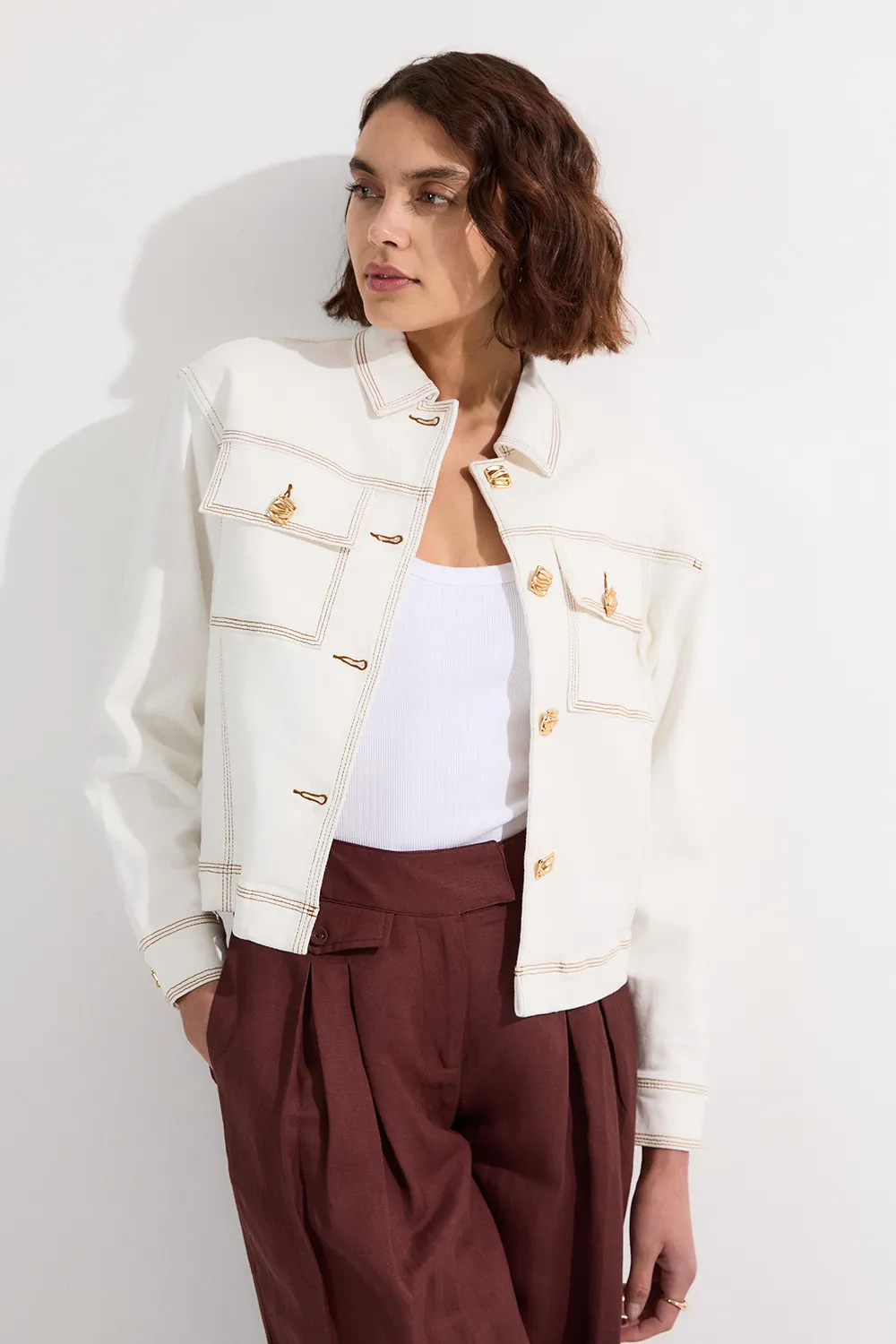 Denim Button Front Tailored Jacket BKK24373