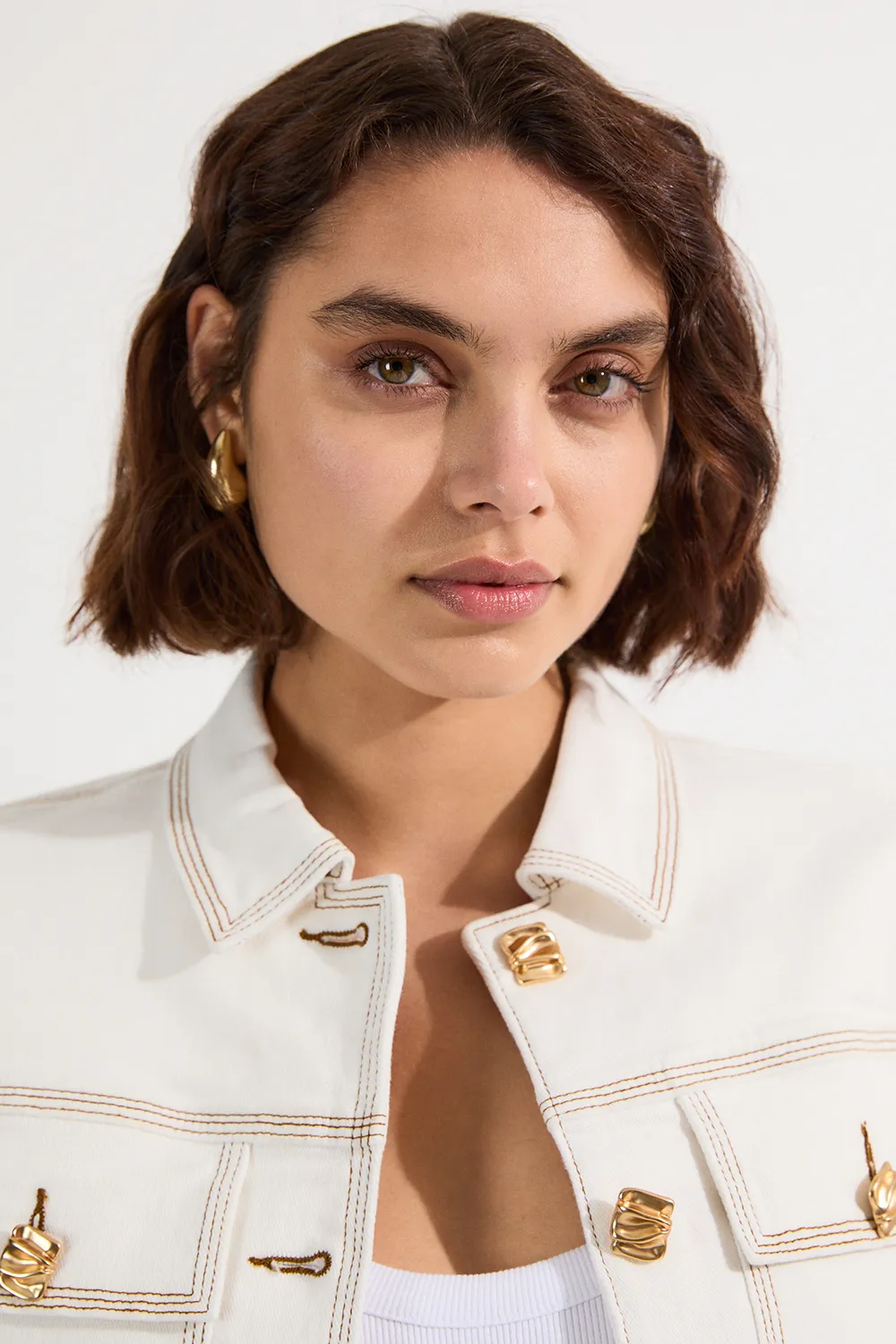 Denim Button Front Tailored Jacket BKK24373