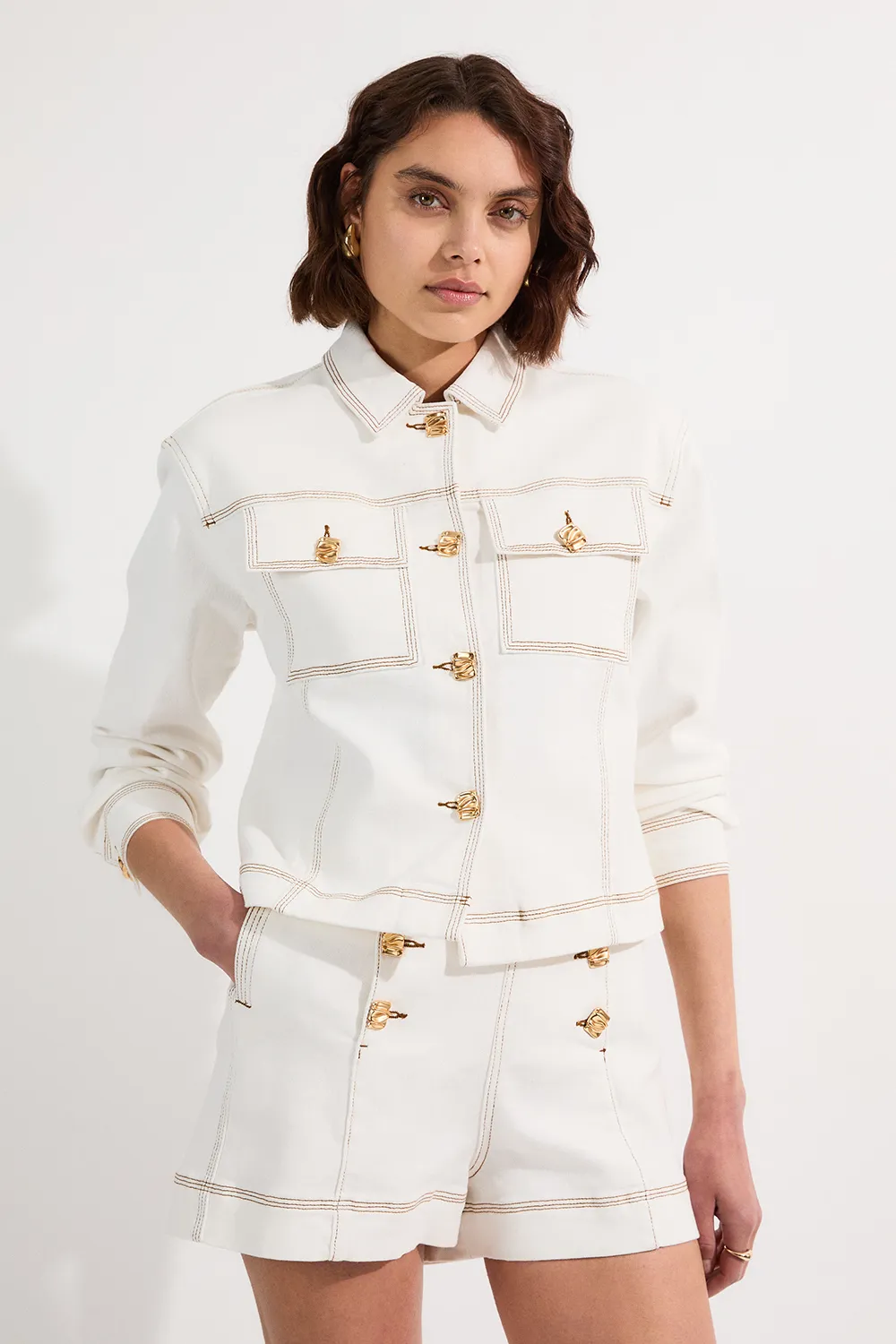 Denim Button Front Tailored Jacket BKK24373 3 Denim Button Front Tailored Jacket BKK24373