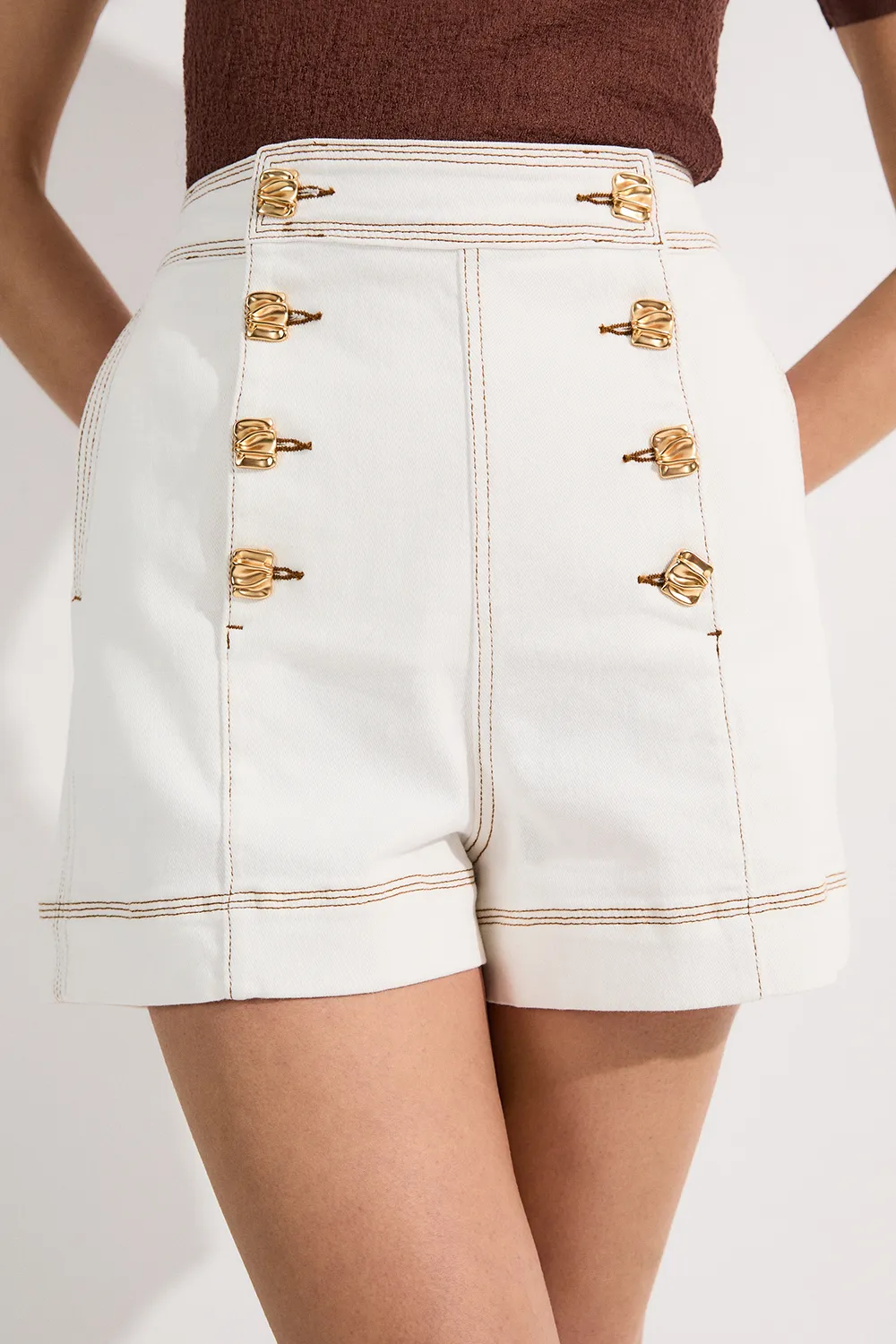 Denim Button Front Tailored Shorts BKK24375