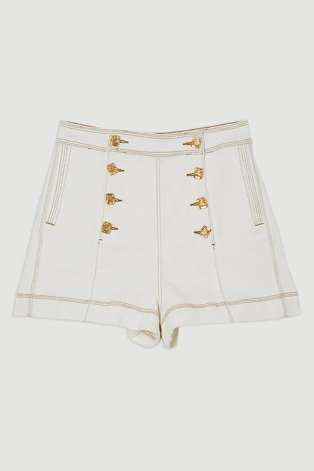 Denim Button Front Tailored Shorts BKK24375