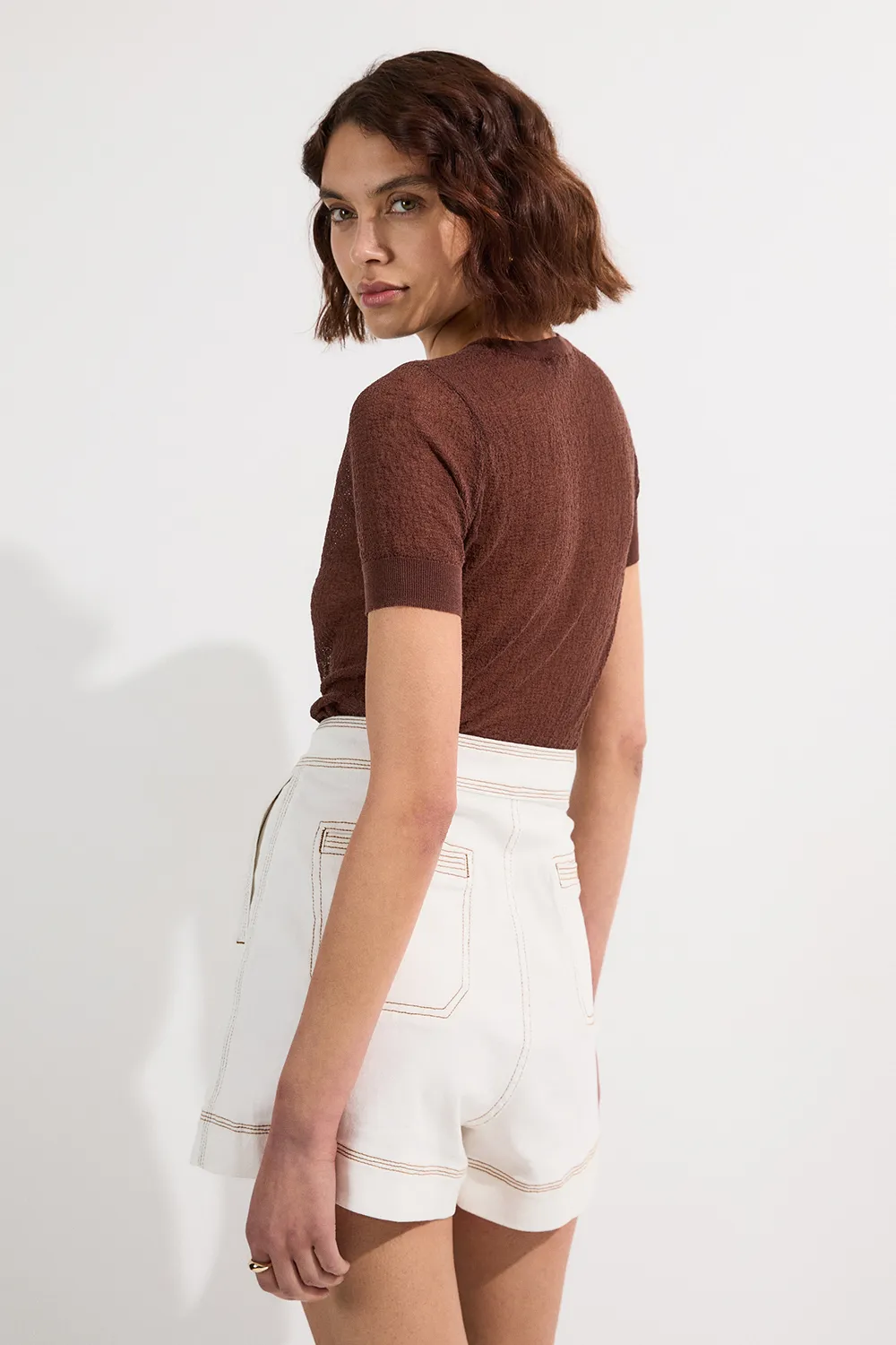 Denim Button Front Tailored Shorts BKK24375