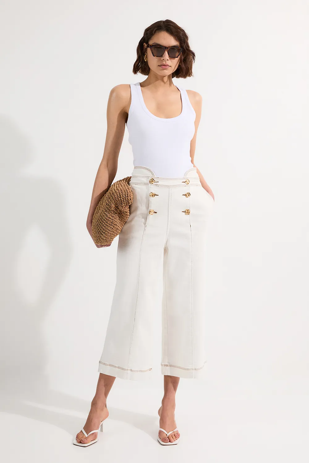 Denim Button Front Culottes Pants BKK24376