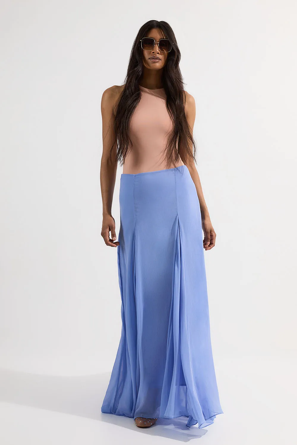 Crinkle Georgette Godet Woven Maxi Skirt BKK24403