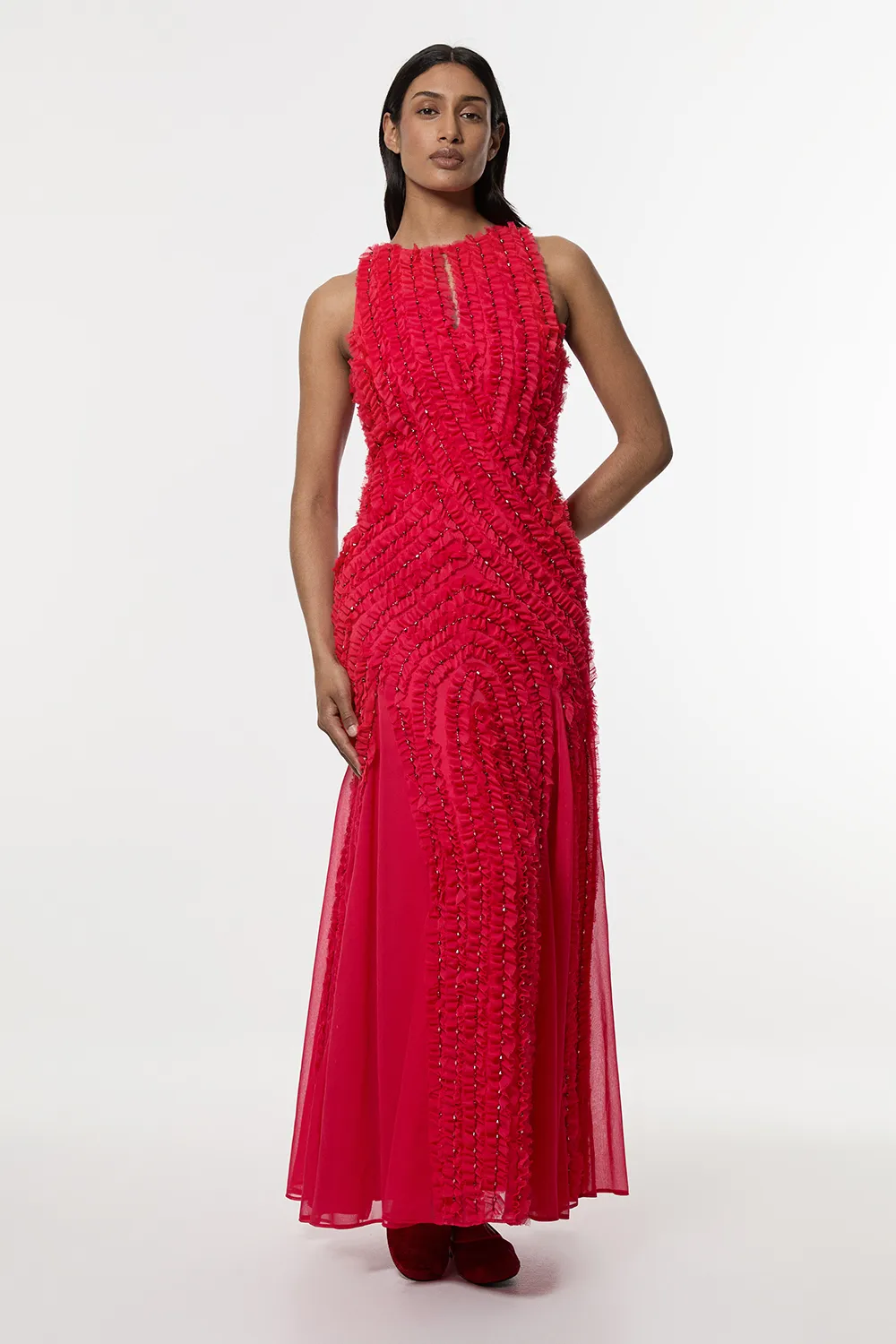 Embellished Ruffle Keyhole Cutout Woven Maxi Dress BKK24433 3 Embellished Ruffle Keyhole Cutout Woven Maxi Dress BKK24433