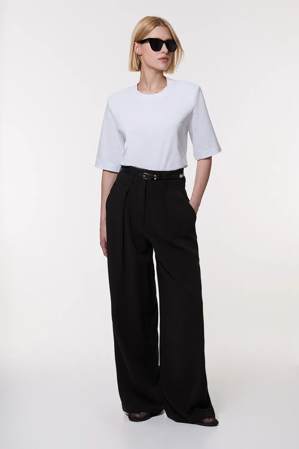 Petite Compact Stretch Essential Tailored High Waist Wide Leg Pants BKK24475