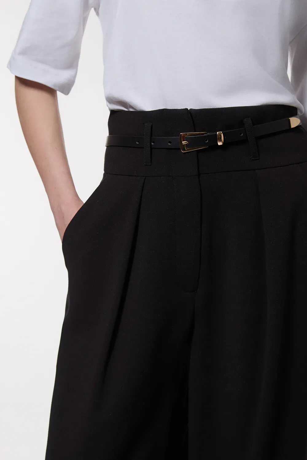 Petite Compact Stretch Essential Tailored High Waist Wide Leg Pants BKK24475