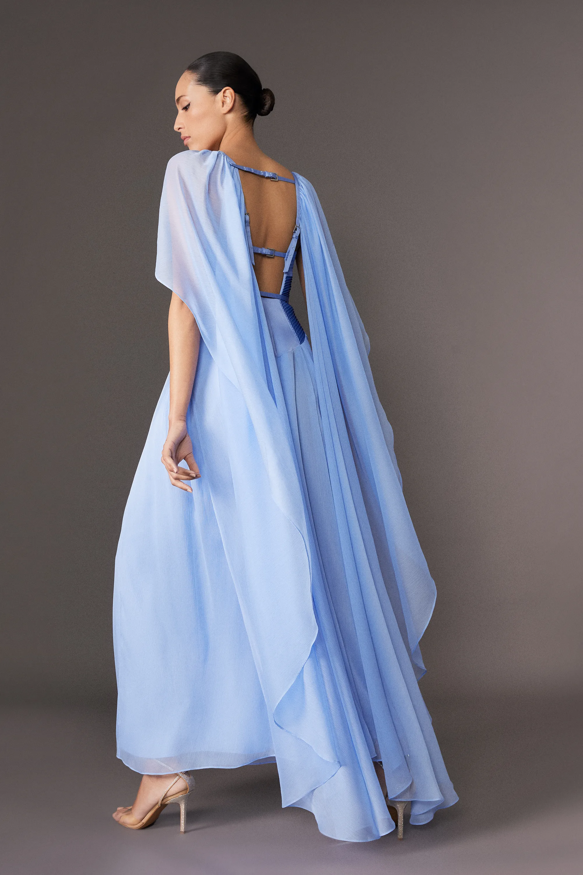 Archive Collection - Corset Detail Georgette Cape Woven Maxi Dress BKK24496 3 Archive Collection - Corset Detail Georgette Cape Woven Maxi Dress BKK24496