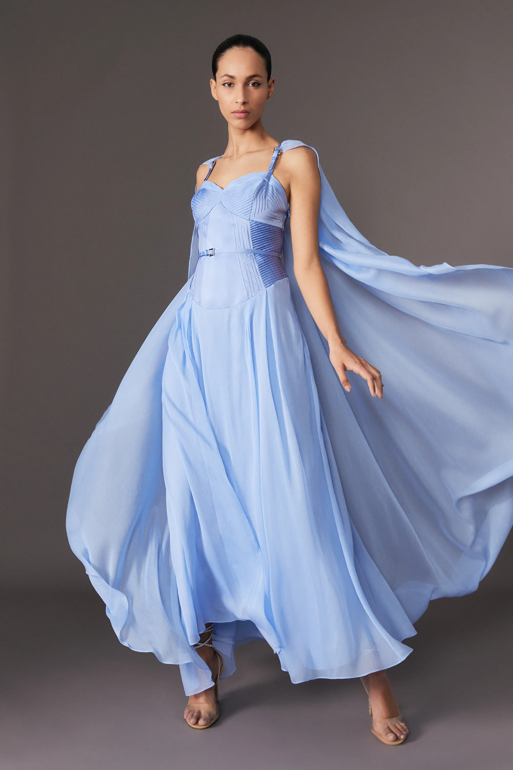 Archive Collection - Corset Detail Georgette Cape Woven Maxi Dress BKK24496 5 Archive Collection - Corset Detail Georgette Cape Woven Maxi Dress BKK24496