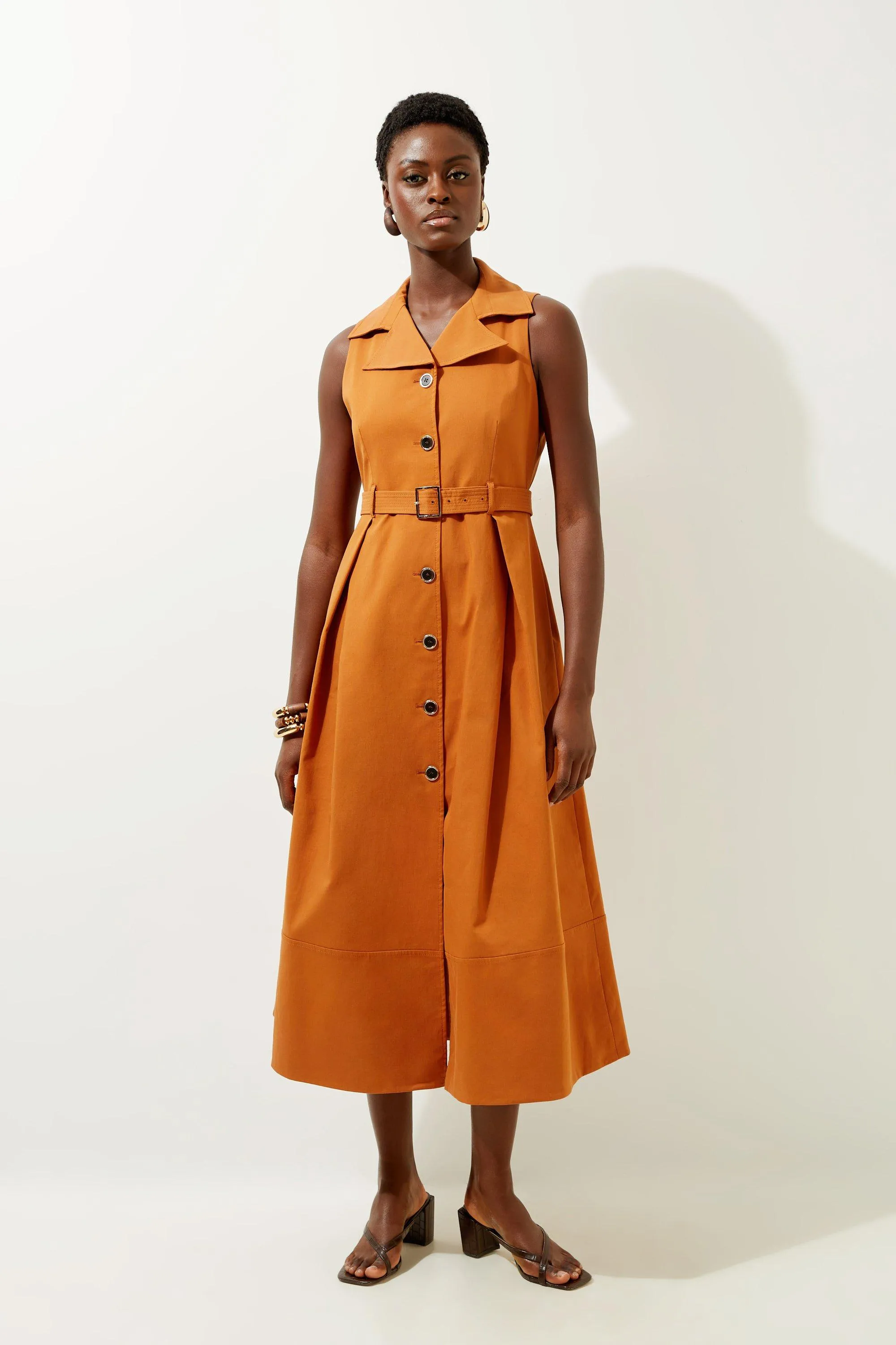 Tall Halter Neck Belted Full Skirted Shirt Dress BKK17824
