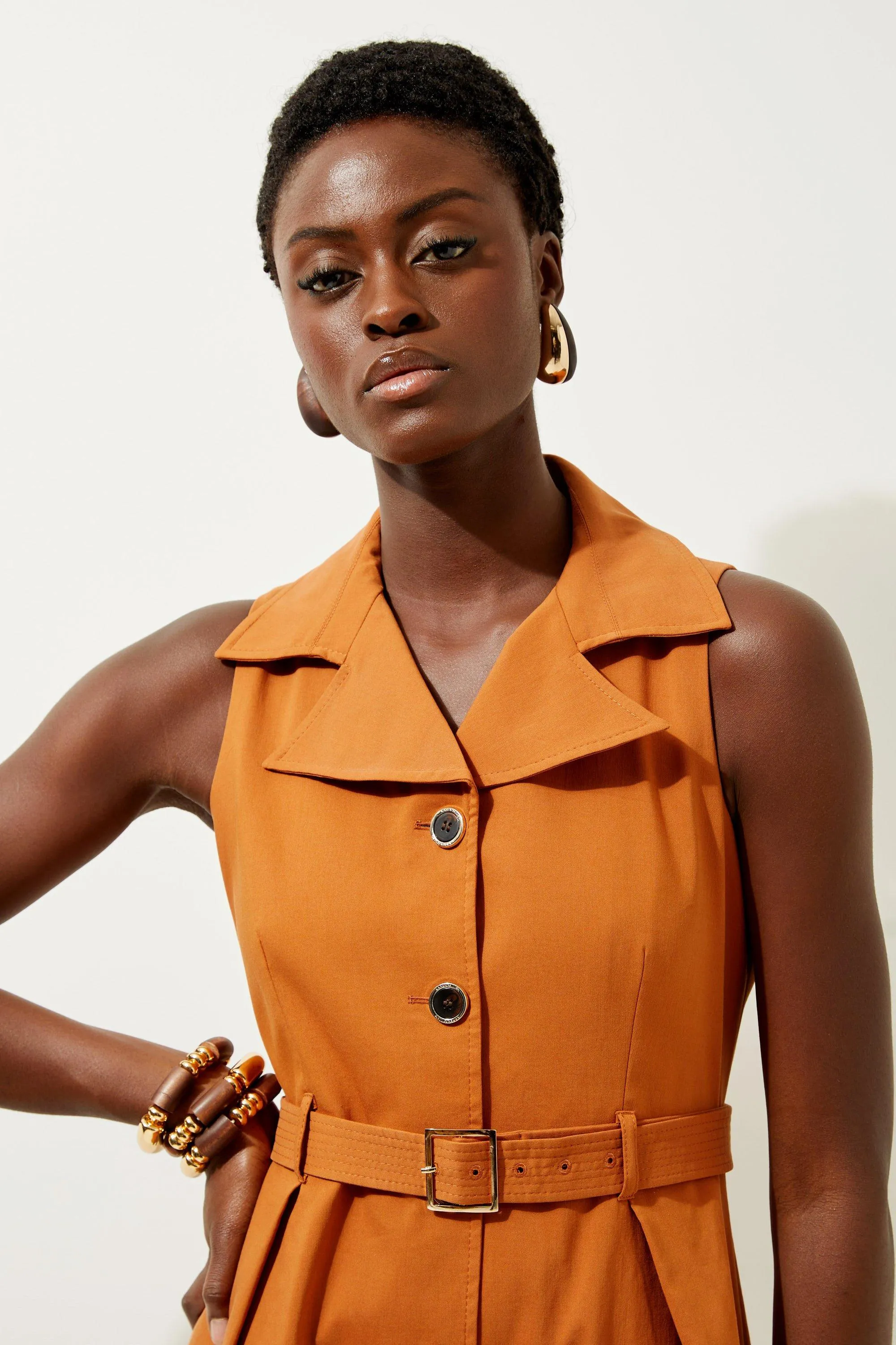 Tall Halter Neck Belted Full Skirted Shirt Dress BKK17824