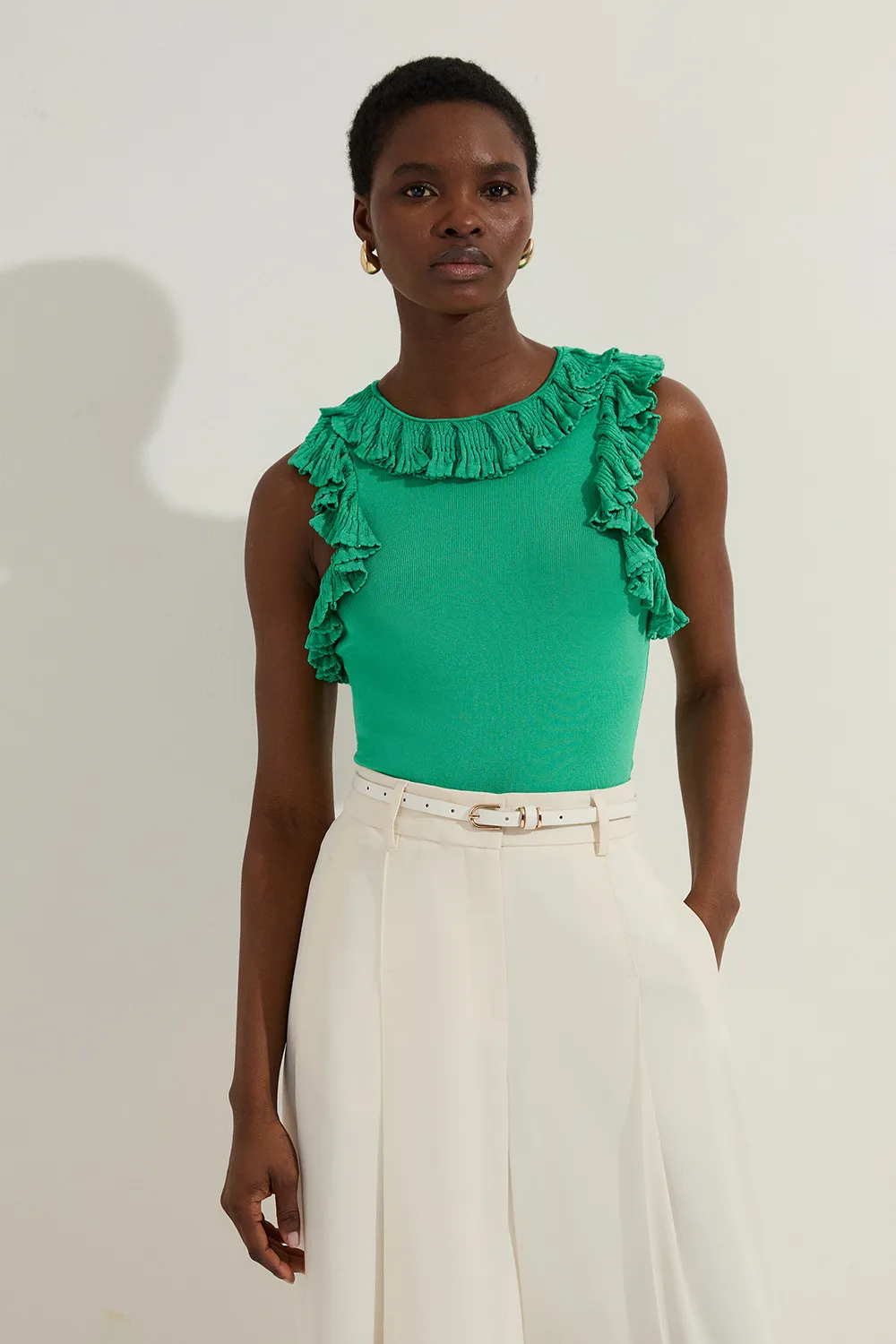 Ruffle Trim Knitted Top BKK24524