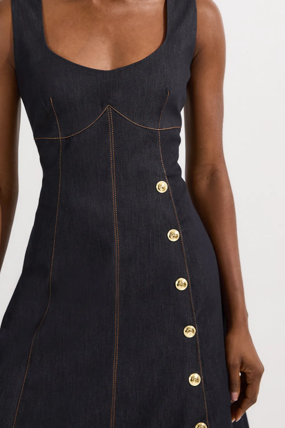 Tailored Denim Sleeveless Full Skirted Midi Dress BKK24538