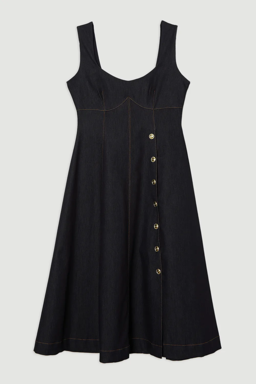 Tailored Denim Sleeveless Full Skirted Midi Dress BKK24538