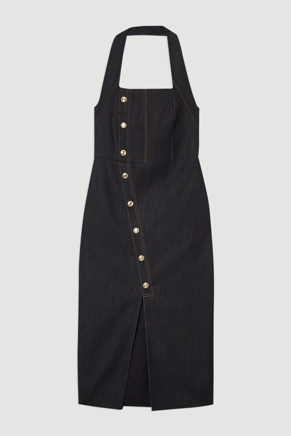 Tailored Denim Halter Neck Pencil Midi Dress BKK24539 4 Tailored Denim Halter Neck Pencil Midi Dress BKK24539