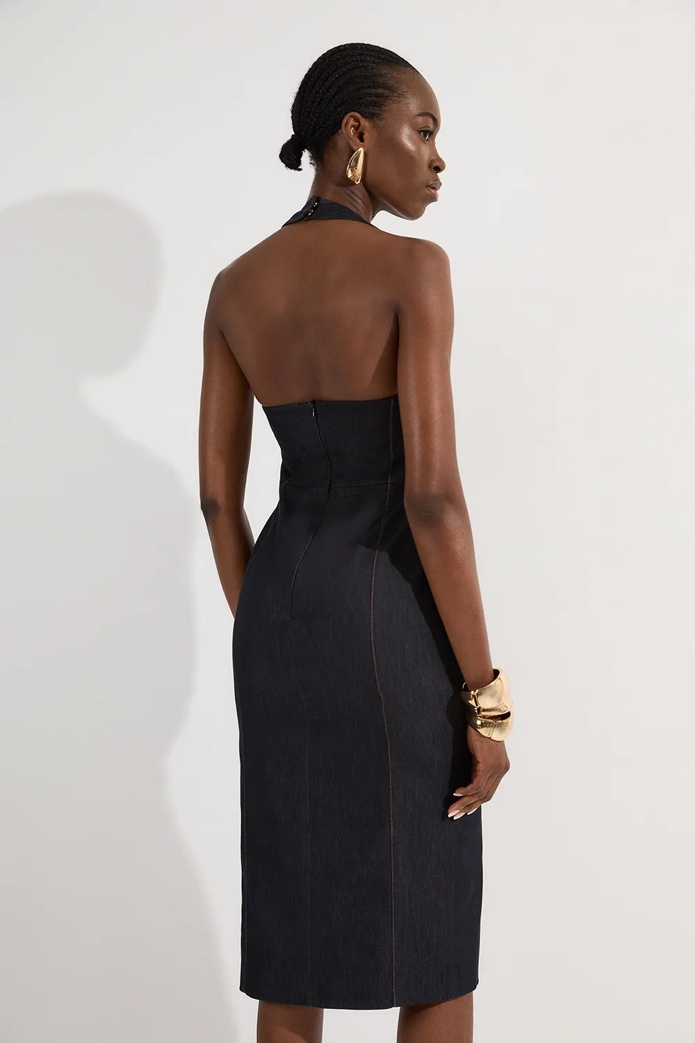 Tailored Denim Halter Neck Pencil Midi Dress BKK24539 6 Tailored Denim Halter Neck Pencil Midi Dress BKK24539