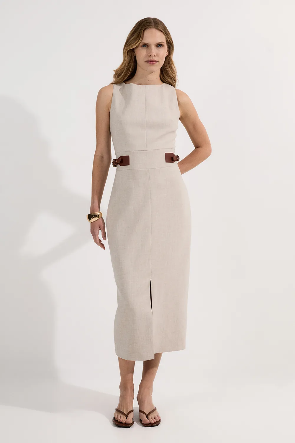 Tailored Marl Contrast Tipped Pencil Midi Dress BKK24561