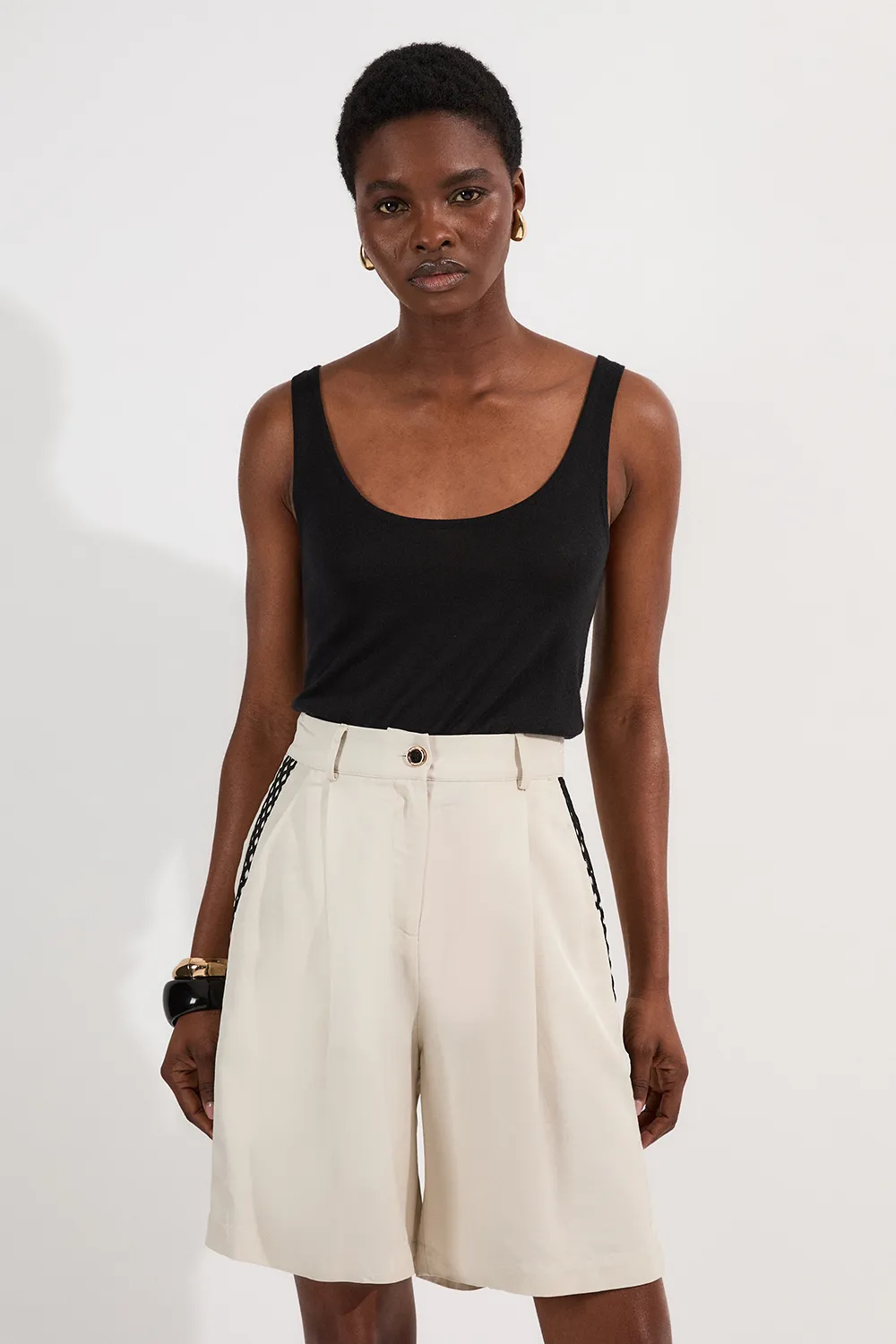 Viscose Linen Lace Trim Insert Woven Short BKK24558