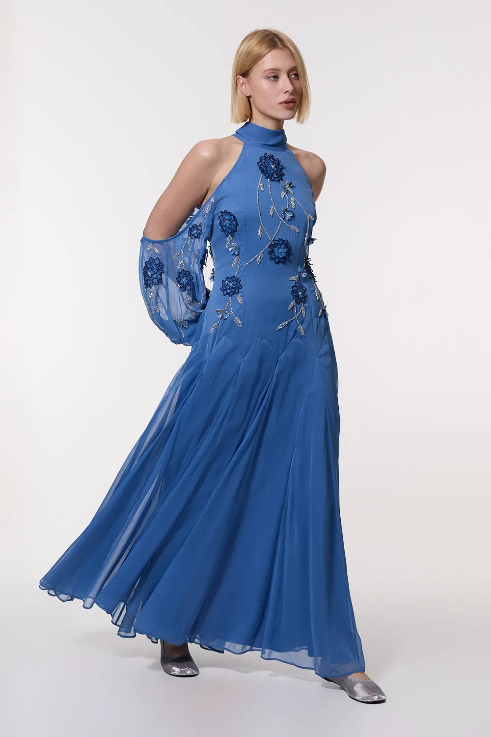 Cold Shoulder 3D Floral Applique Woven Maxi Dress BKK24579 3 Cold Shoulder 3D Floral Applique Woven Maxi Dress BKK24579