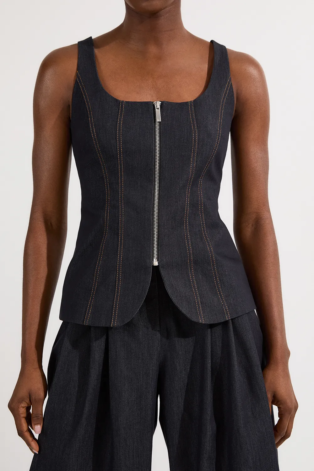 Tailored Denim Peplum Wide Leg Jumpsuit BKK24595