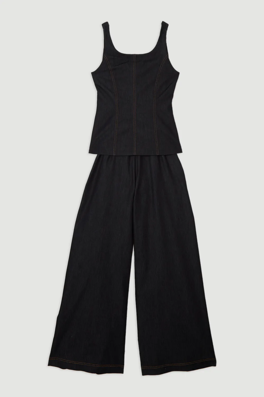 Tailored Denim Peplum Wide Leg Jumpsuit BKK24595