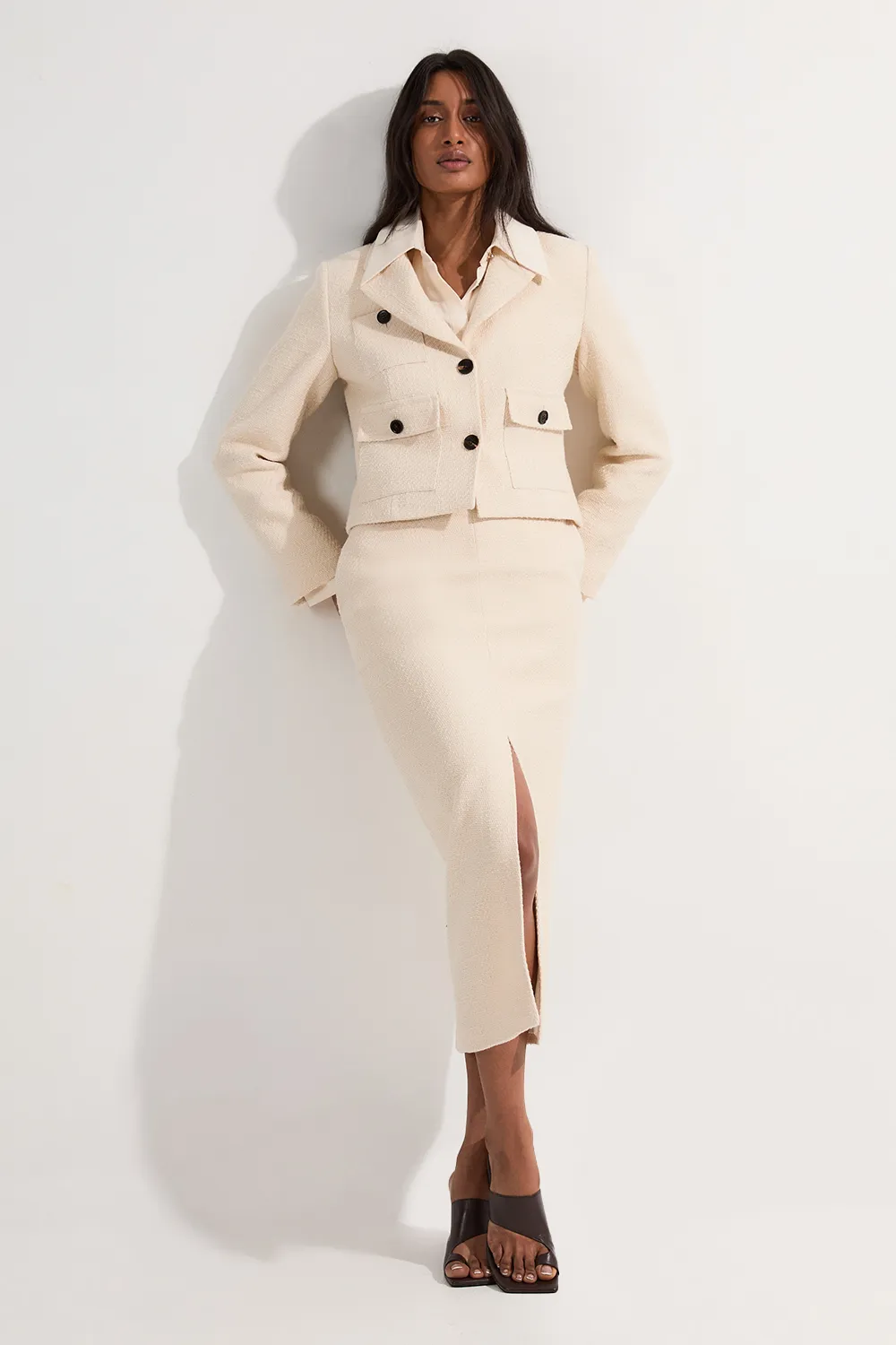 Textured Tweed Tailored Pencil Skirt BKK24598