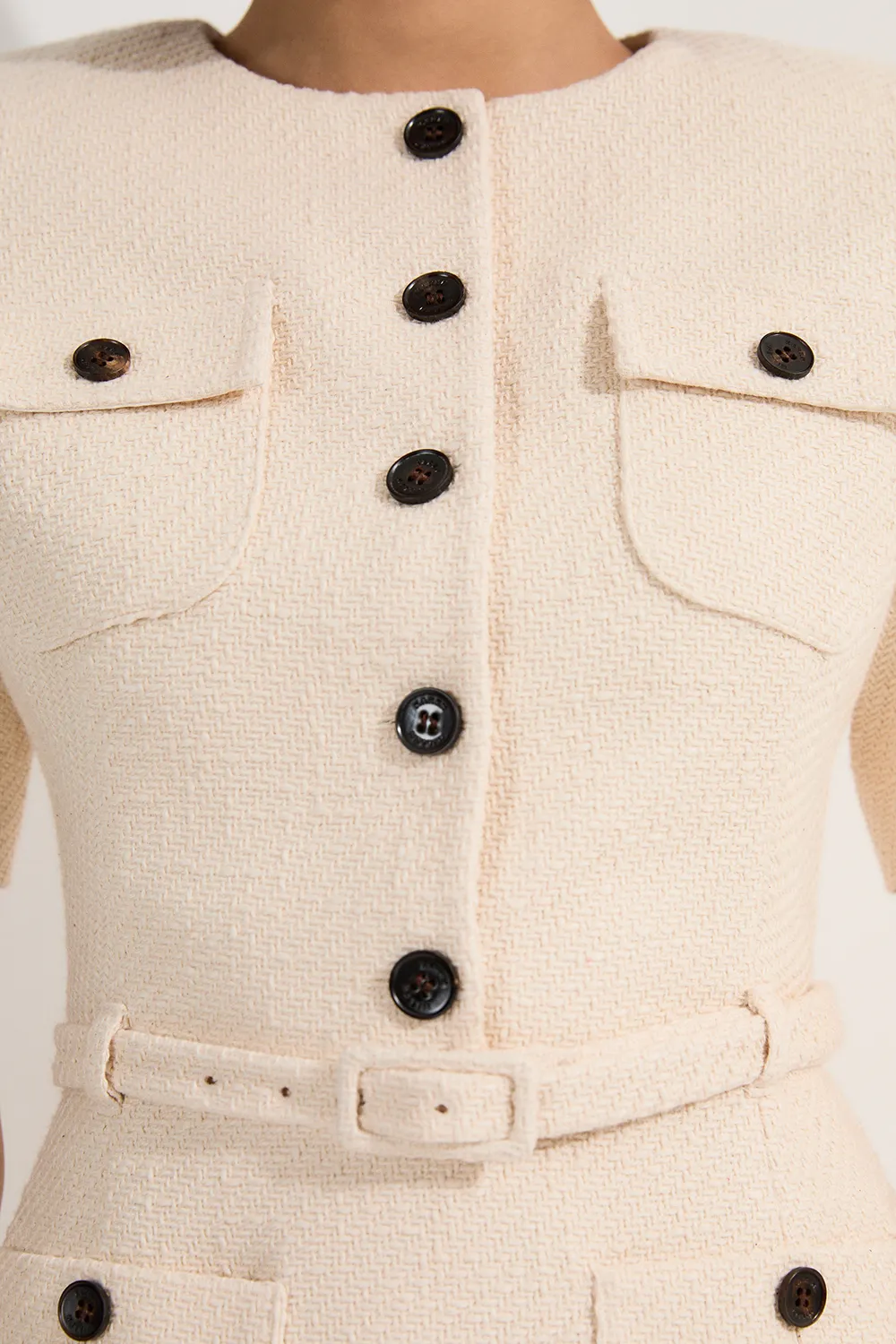 Textured Tweed Belted Tailored Mini Dress BKK24602 3 Textured Tweed Belted Tailored Mini Dress BKK24602