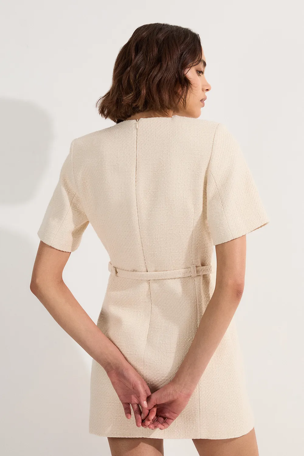 Textured Tweed Belted Tailored Mini Dress BKK24602 5 Textured Tweed Belted Tailored Mini Dress BKK24602