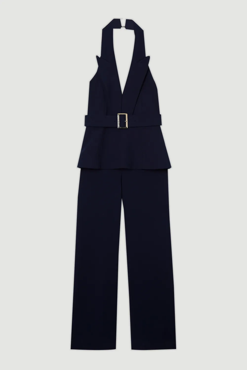 Compact Stretch Halterneck Tailored Wide Leg Jumpsuit BKK24619