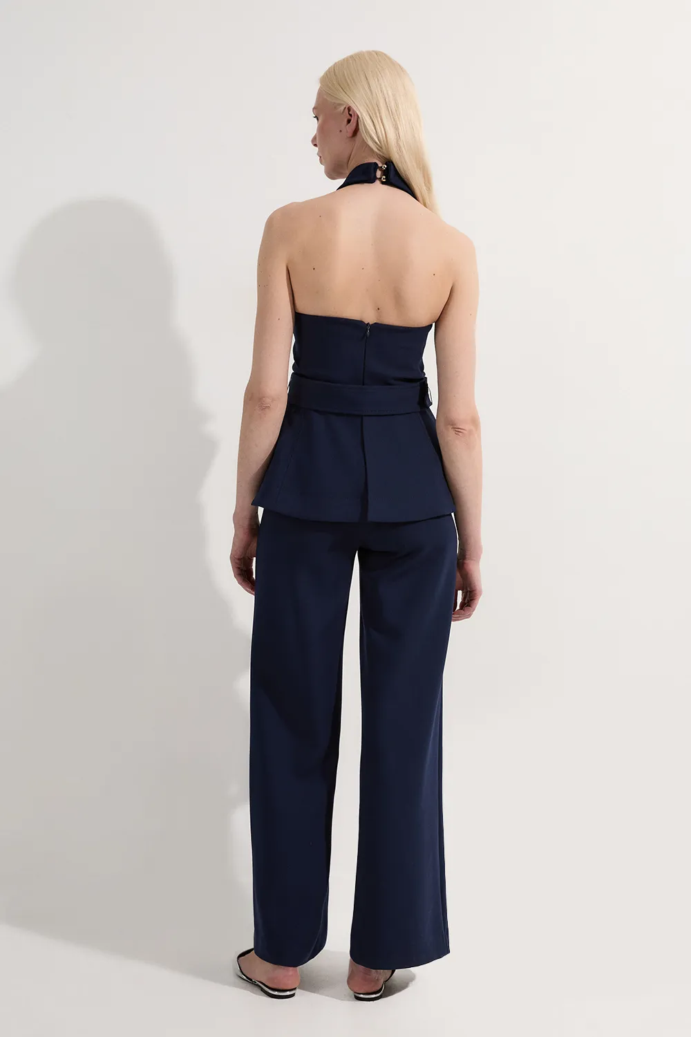 Compact Stretch Halterneck Tailored Wide Leg Jumpsuit BKK24619