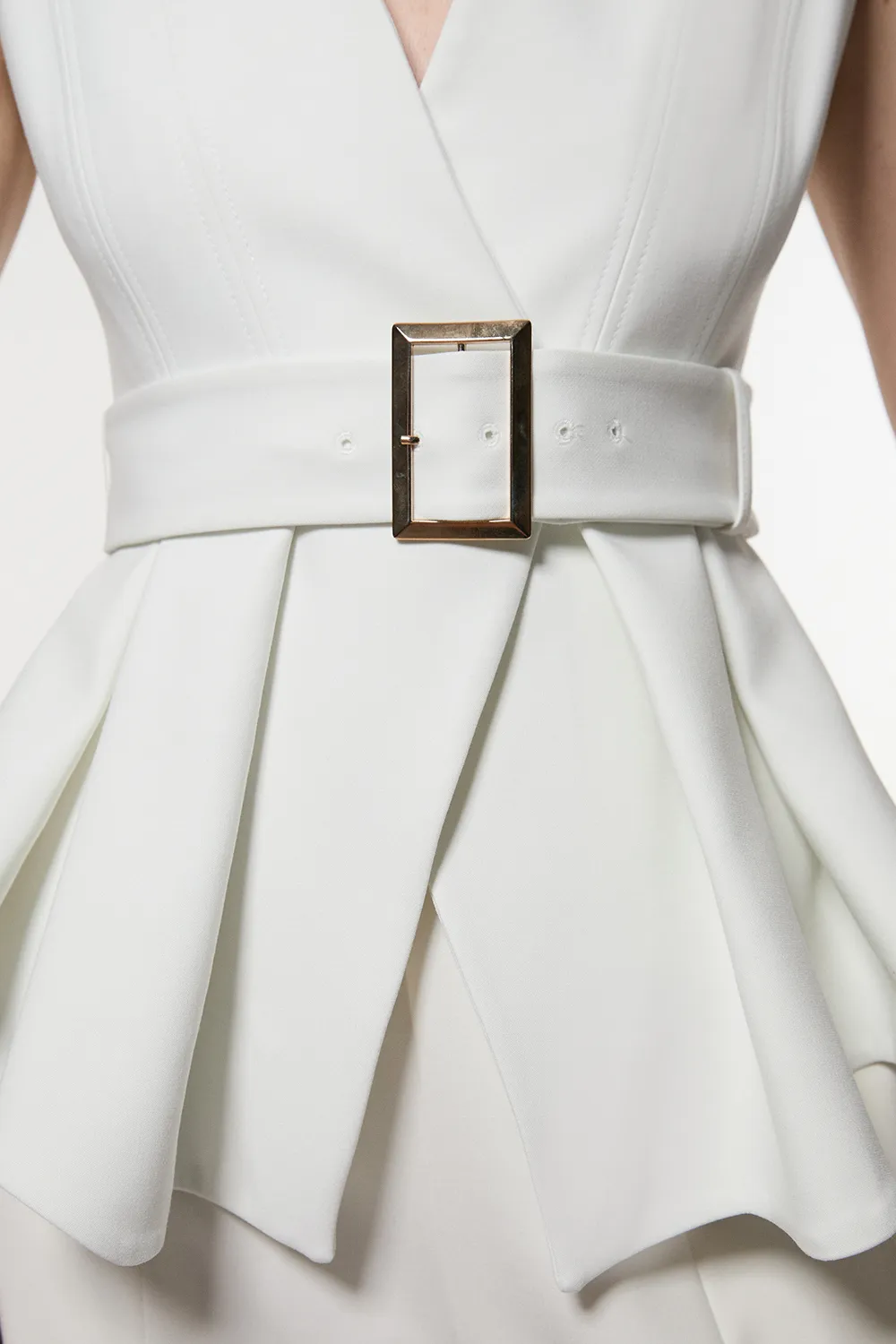 Compact Stretch Belted Peplum Sleeveless Tailored Jacket BKK24620 3 Compact Stretch Belted Peplum Sleeveless Tailored Jacket BKK24620