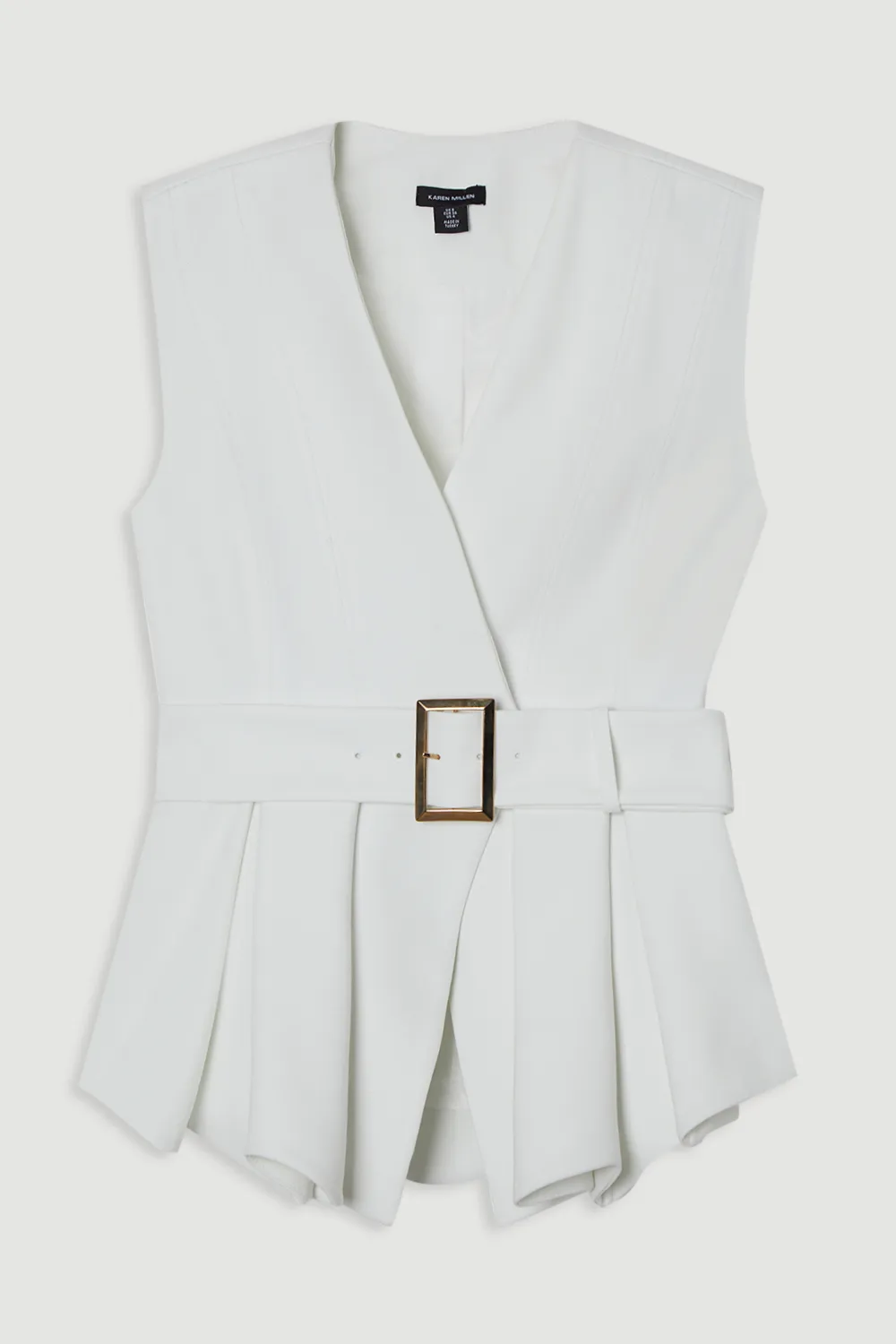 Compact Stretch Belted Peplum Sleeveless Tailored Jacket BKK24620 4 Compact Stretch Belted Peplum Sleeveless Tailored Jacket BKK24620