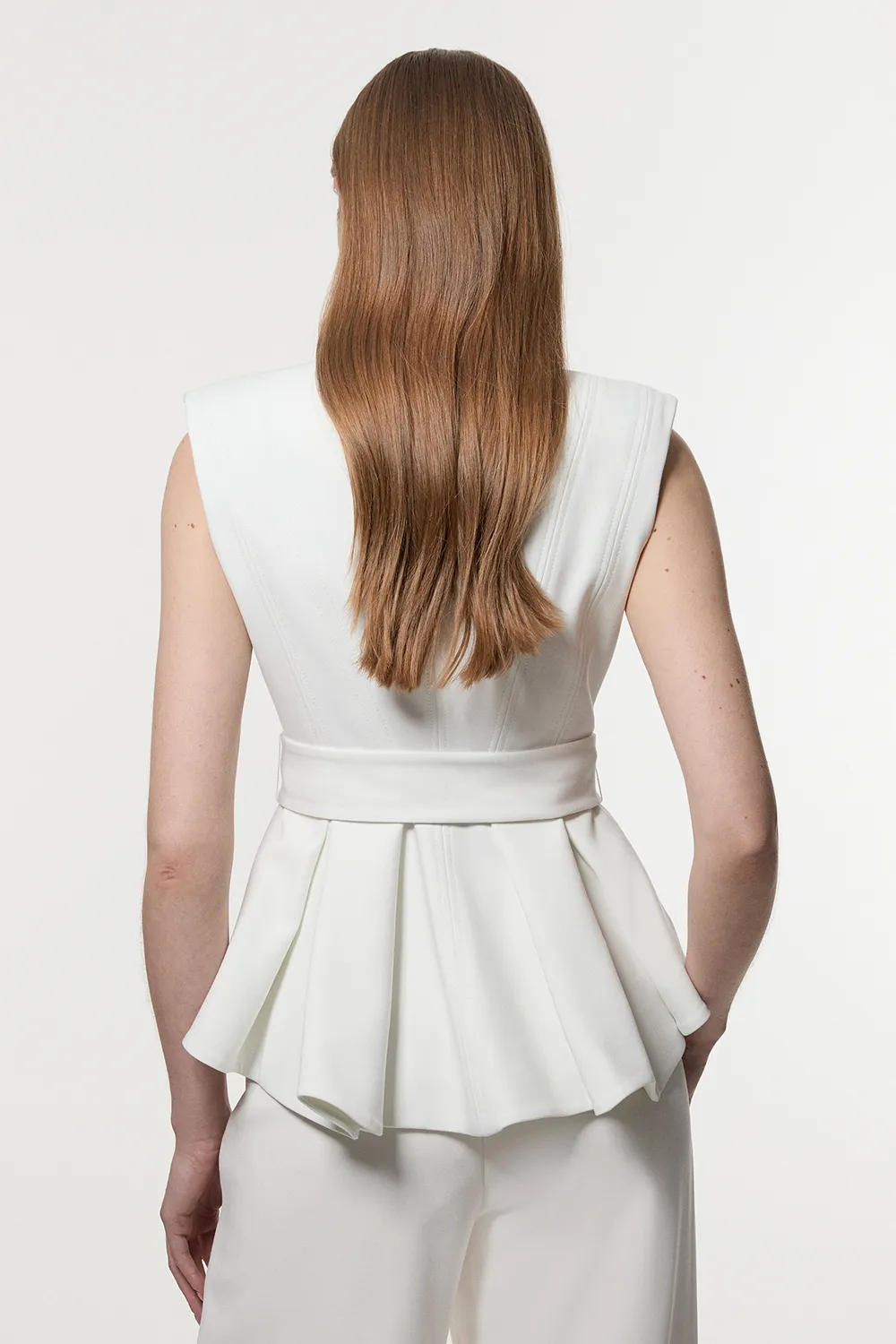 Compact Stretch Belted Peplum Sleeveless Tailored Jacket BKK24620 5 Compact Stretch Belted Peplum Sleeveless Tailored Jacket BKK24620