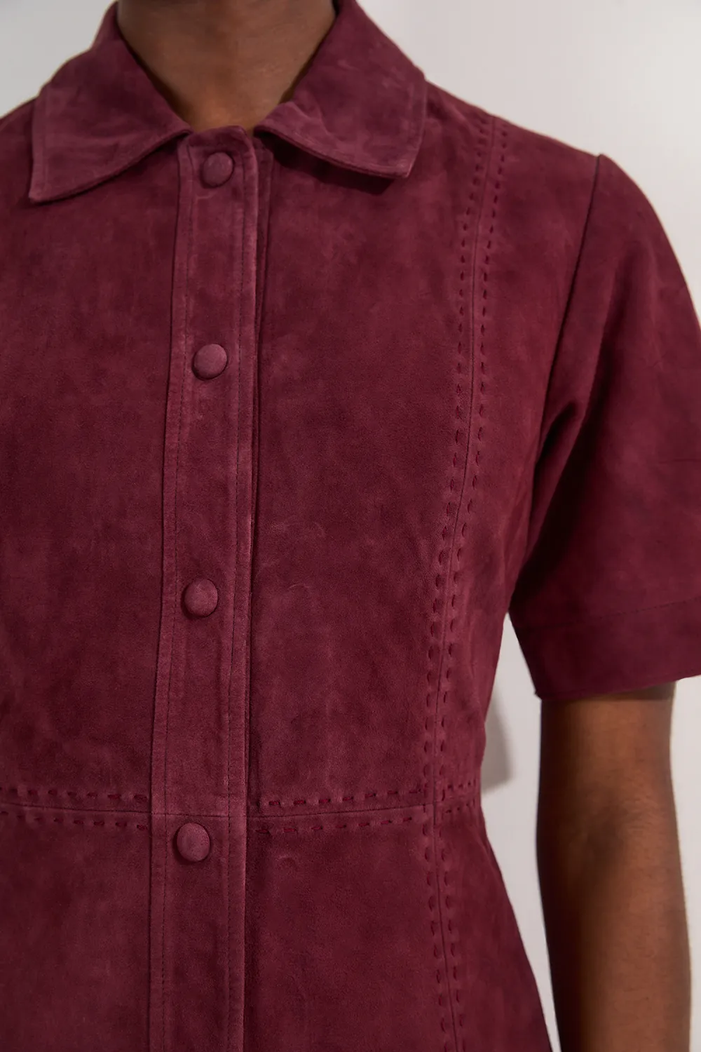 Suede Stab Stitch Button Mini Dress BKK24645