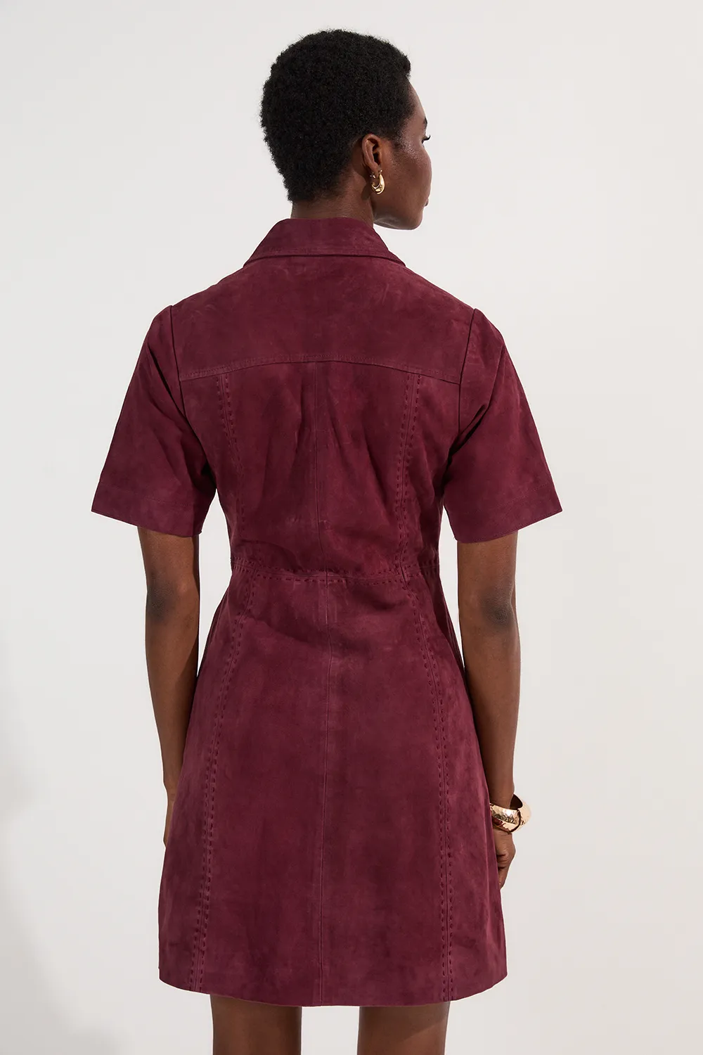 Suede Stab Stitch Button Mini Dress BKK24645 3 Suede Stab Stitch Button Mini Dress BKK24645