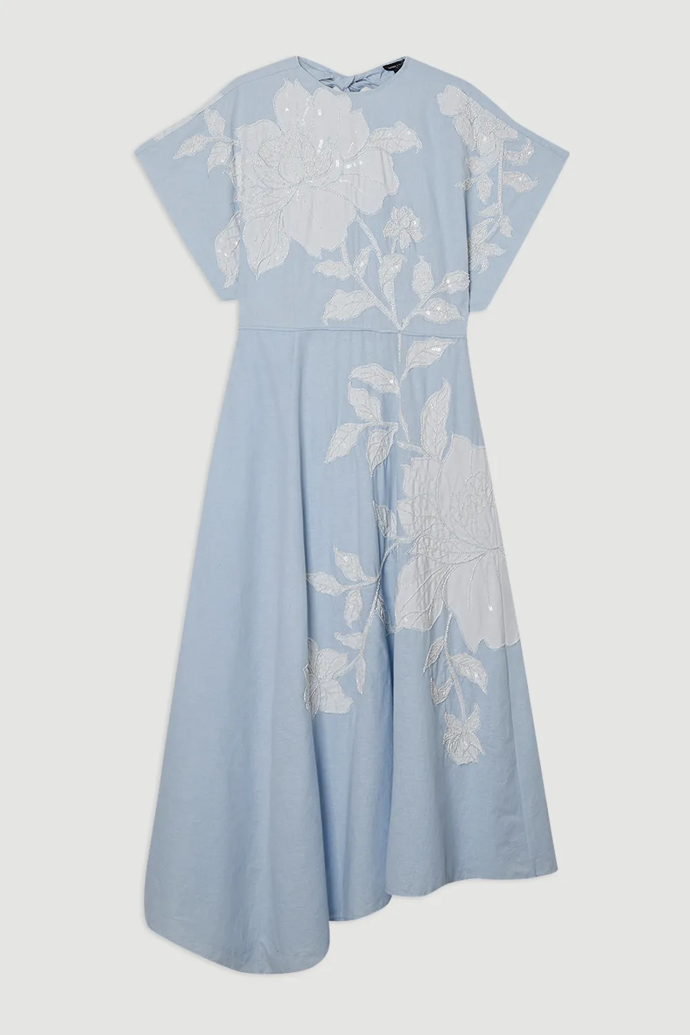 Applique And Beaded Linen Woven Midi Dress With Tie Back Detail BKK24662 4 Applique And Beaded Linen Woven Midi Dress With Tie Back Detail BKK24662