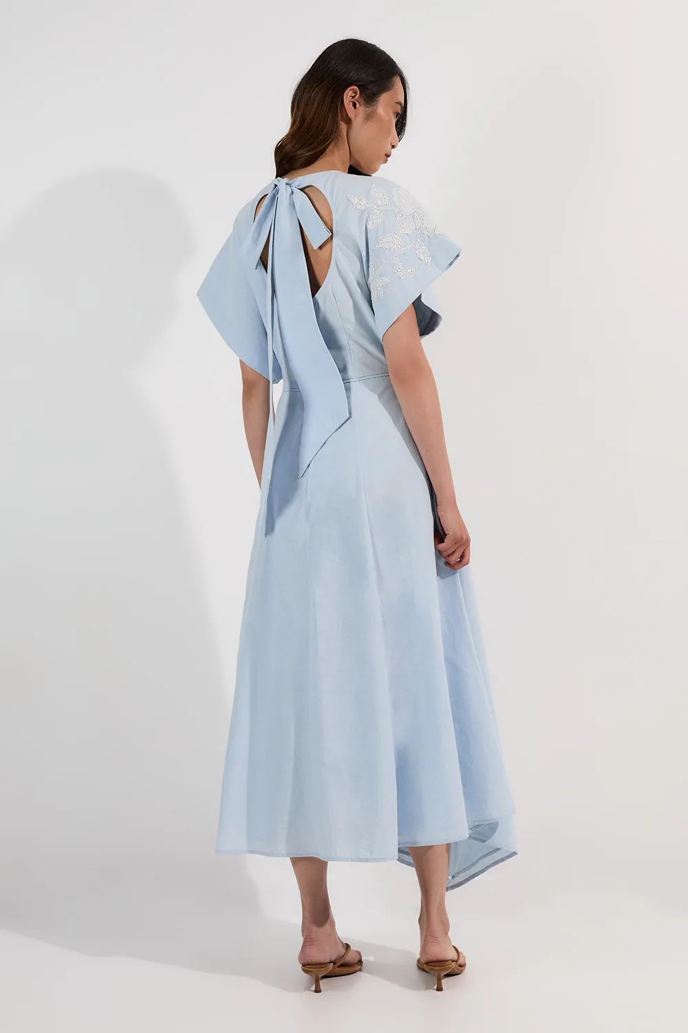 Applique And Beaded Linen Woven Midi Dress With Tie Back Detail BKK24662 5 Applique And Beaded Linen Woven Midi Dress With Tie Back Detail BKK24662