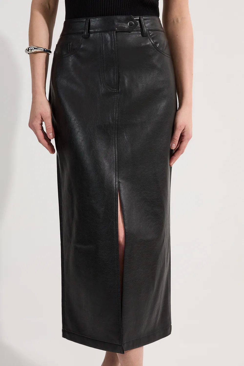 Faux Leather Pencil Midi Skirt BKK24759