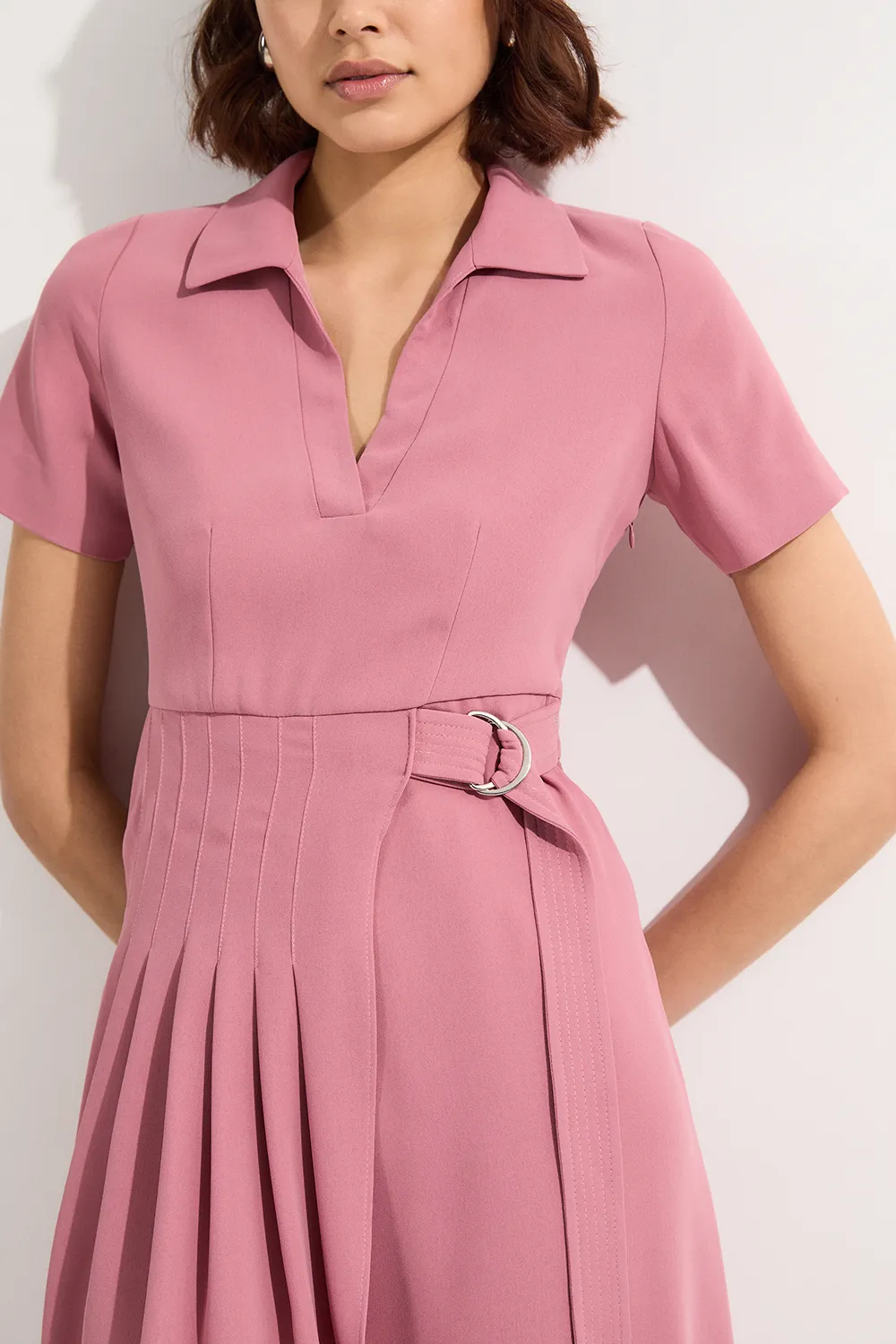 Petite Soft Tailored Pleated Belted Midi Dress BKK24782 3 Petite Soft Tailored Pleated Belted Midi Dress BKK24782