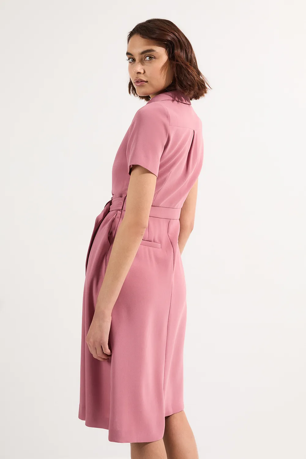 Petite Soft Tailored Pleated Belted Midi Dress BKK24782 5 Petite Soft Tailored Pleated Belted Midi Dress BKK24782