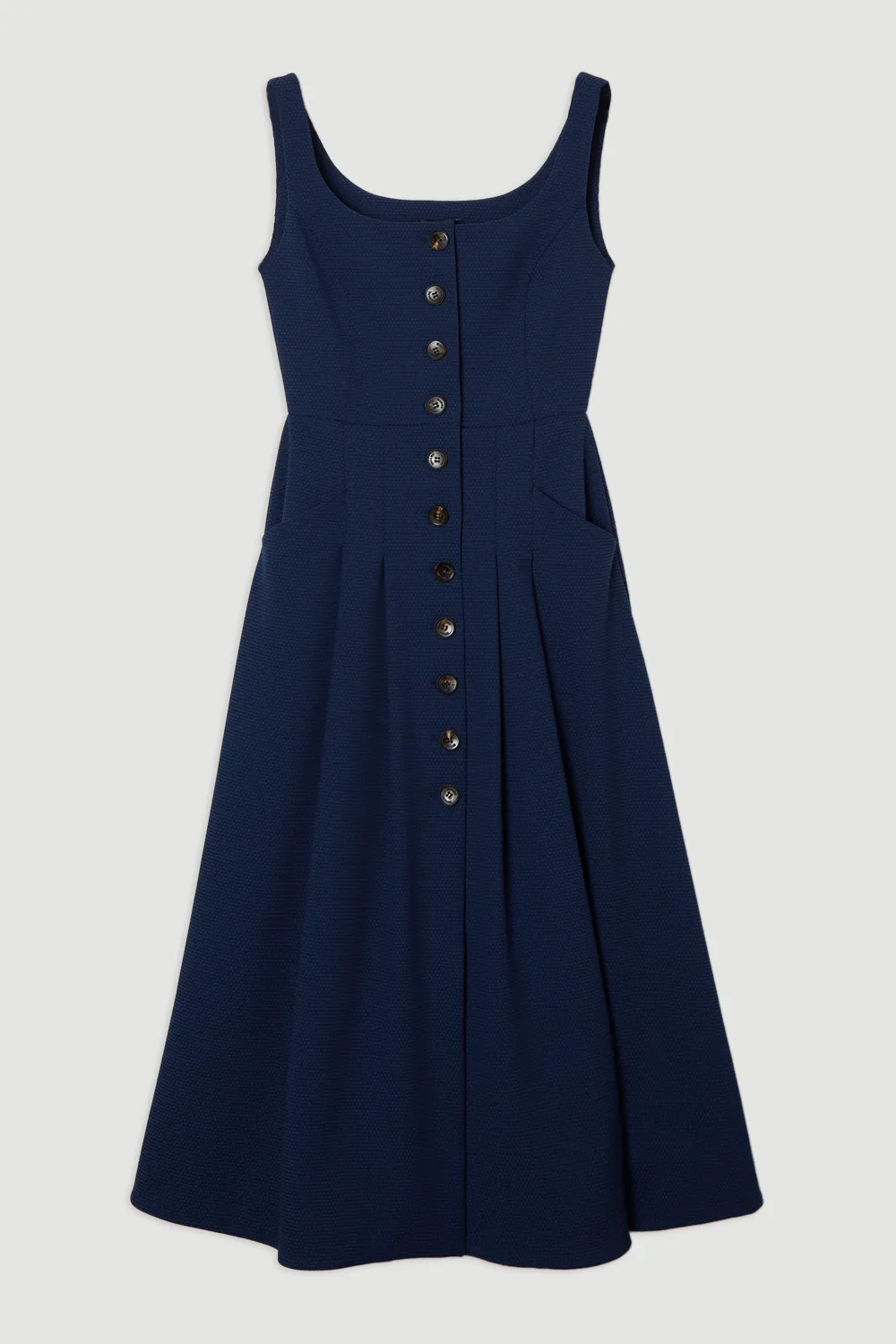 Tailored Textured Button Though Strappy Full Midi Dress BKK24787