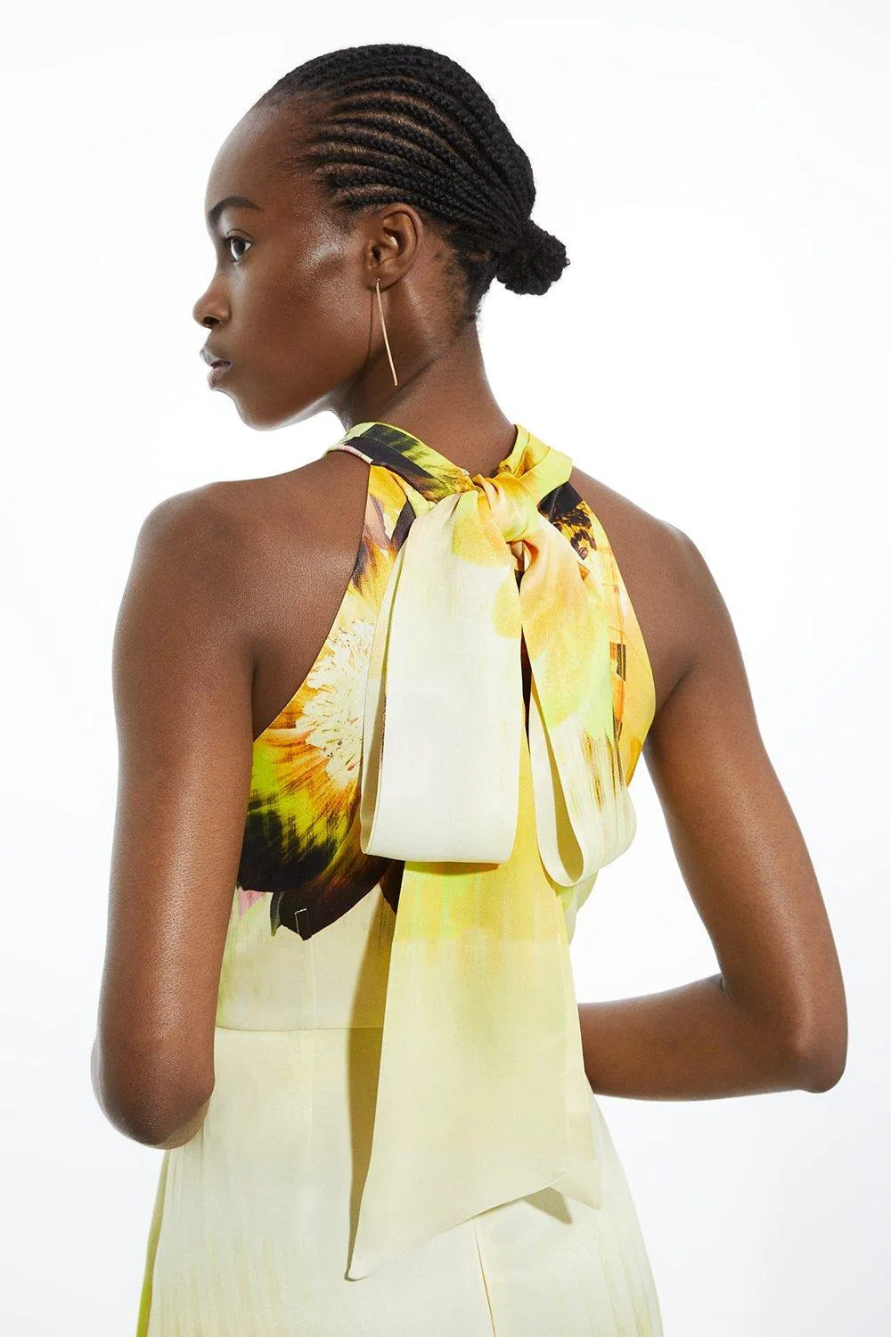 Viscose Satin Tie Dye Floral Halter Midi Dress BKK17720