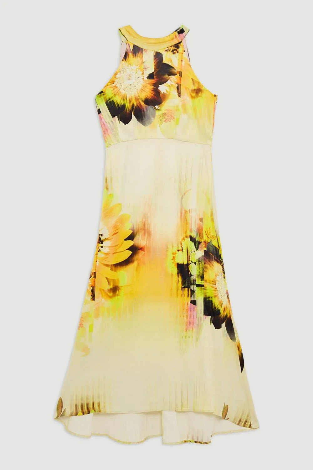 Viscose Satin Tie Dye Floral Halter Midi Dress BKK17720
